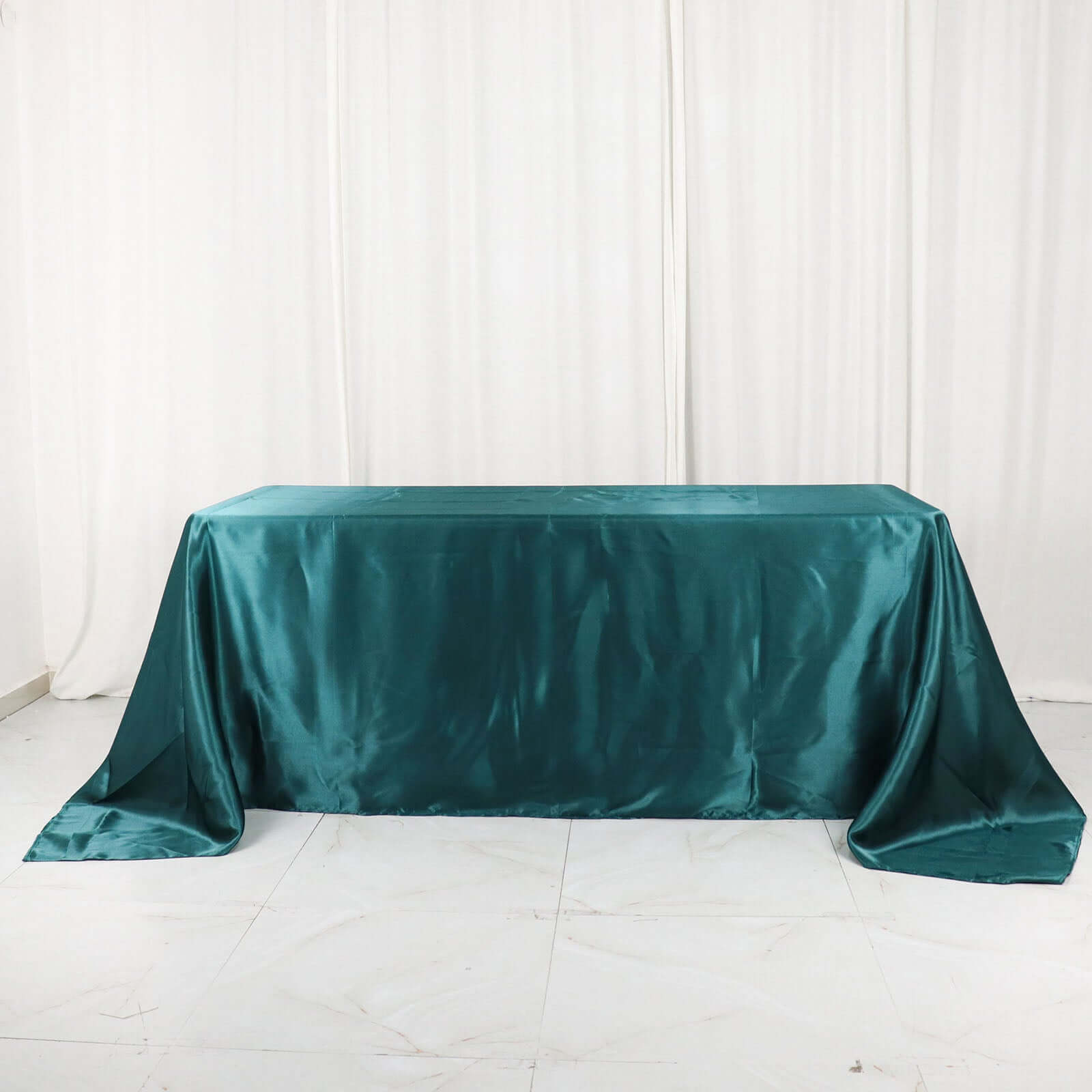 Satin Rectangular 90"x132" Tablecloth Peacock Teal - Seamless Table Cover