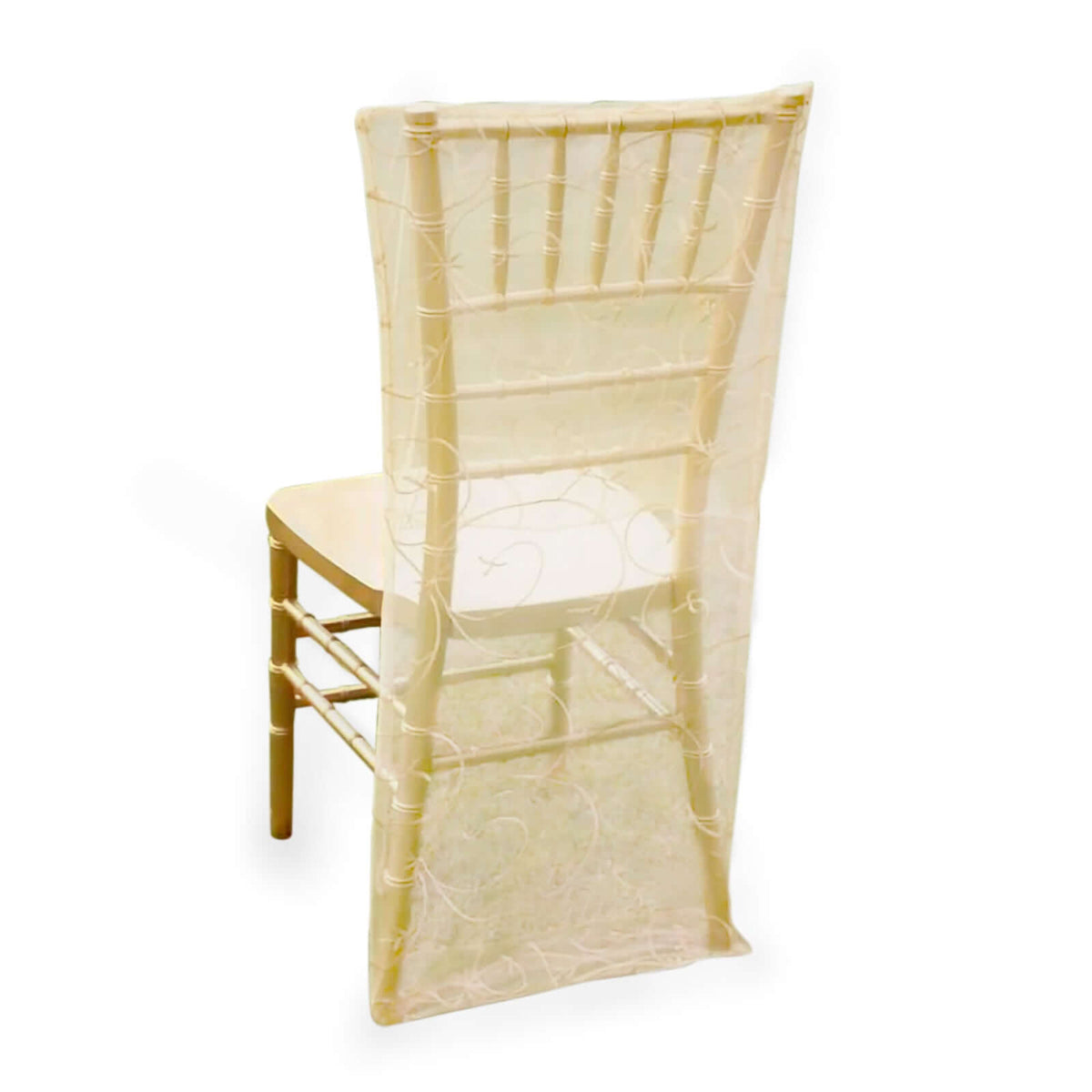 Organza Chair Slipcover with Satin Embroidery for Chiavari Chairs Ivory - Chair Back Cover