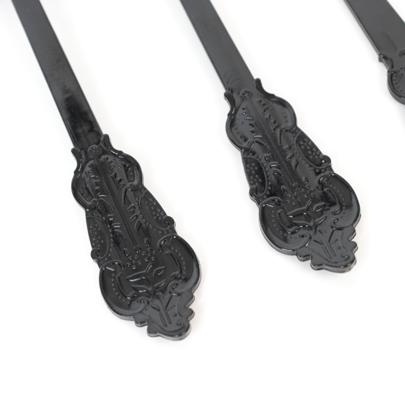 72 Pcs Plastic Silverware Set in Baroque Style Black - Heavy Duty Disposable Knife, Fork, and Spoon Set