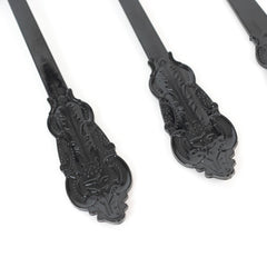 72 Pcs Plastic Silverware Set in Baroque Style Black - Heavy Duty Disposable Knife, Fork, and Spoon Set