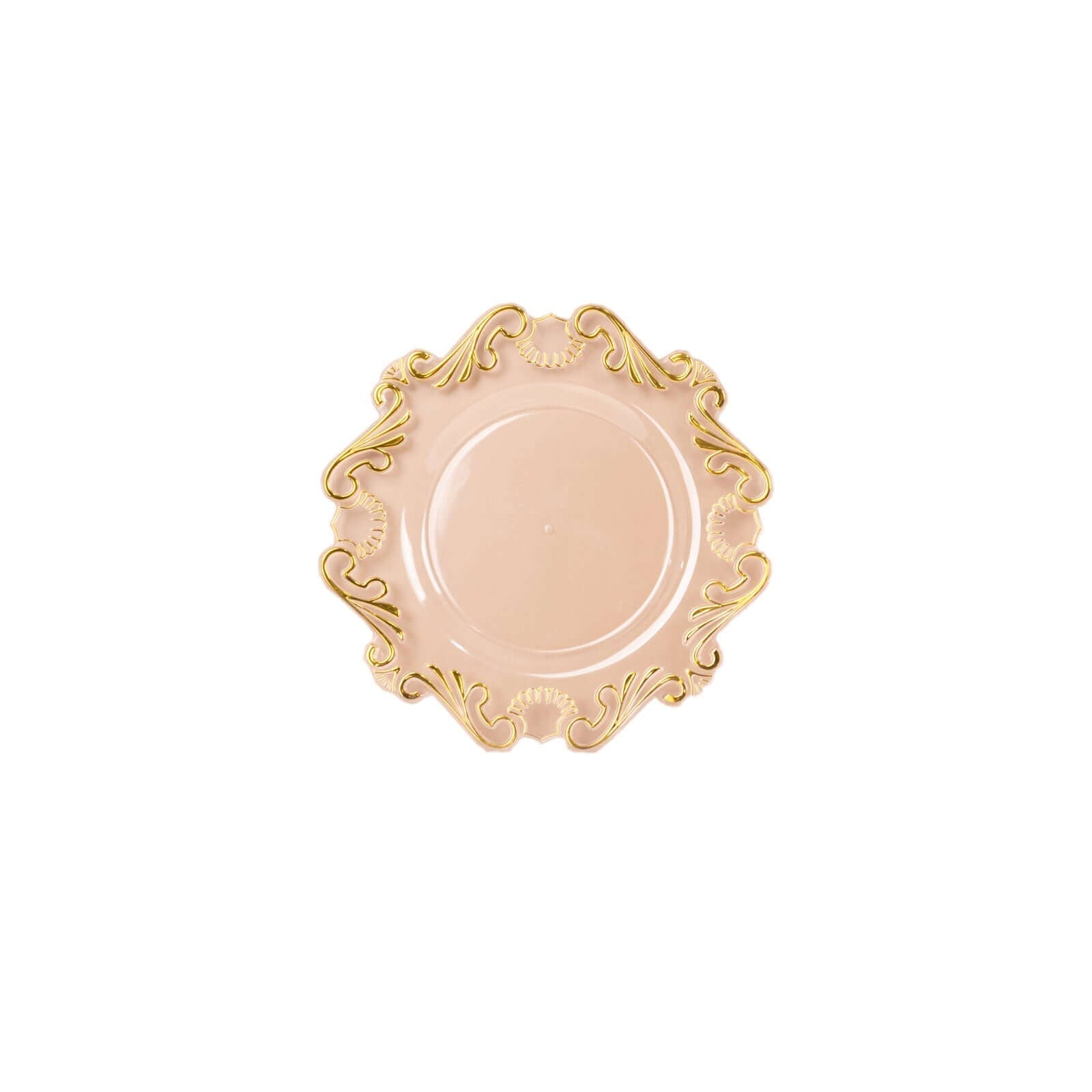10-Pack Plastic 8" Round Dessert Plates in Clear with Gold Vintage Baroque Scalloped Rim - European Style Disposable Salad Appetizer Plates