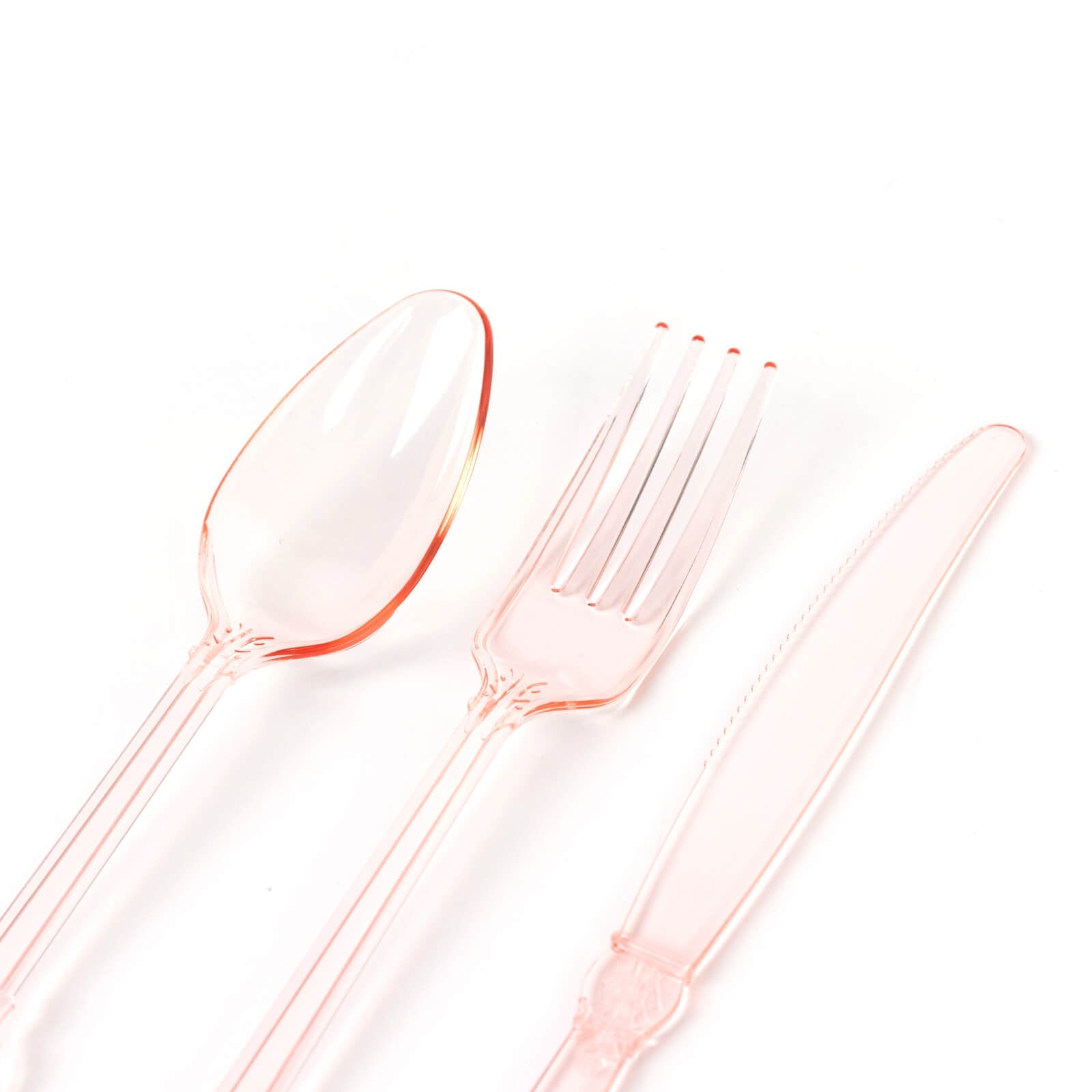 72 Pcs Plastic Silverware Set in Baroque Style Transparent Blush - Heavy Duty Disposable Knife, Fork, and Spoon Set