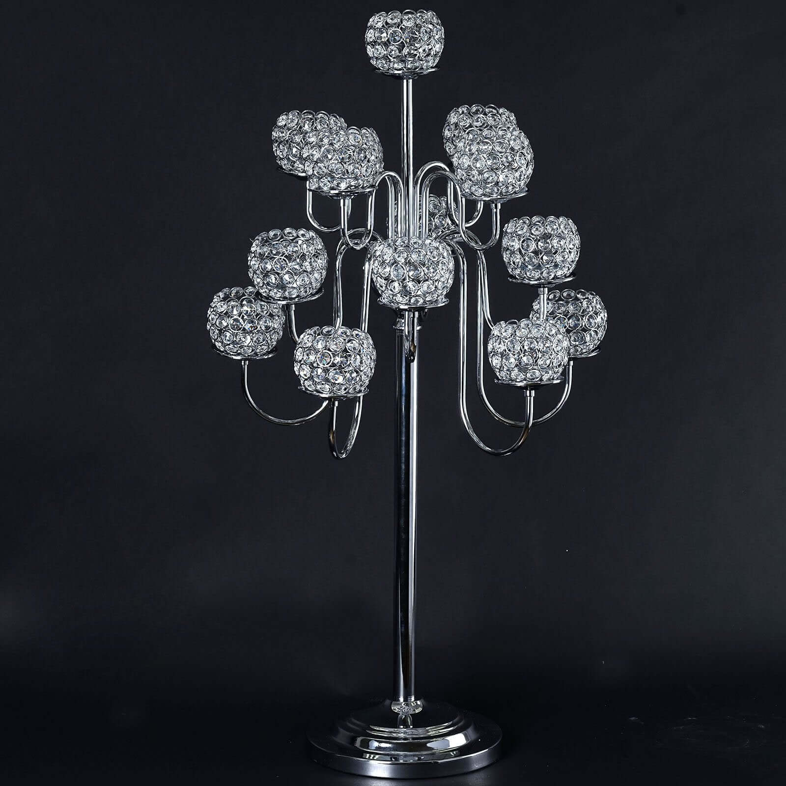 Metal Crystal Beaded Candelabra Silver 13 Arm Design - Table Centerpiece for Events 40"