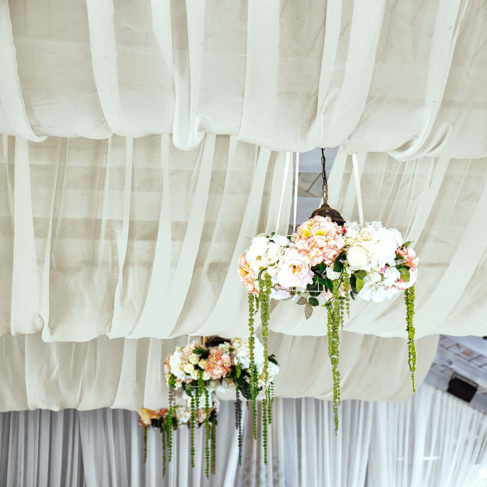 5ftx32ft Ivory Chiffon Curtain Panel, Durable Flame Resistant Backdrop Ceiling Drapery With Rod Pocket