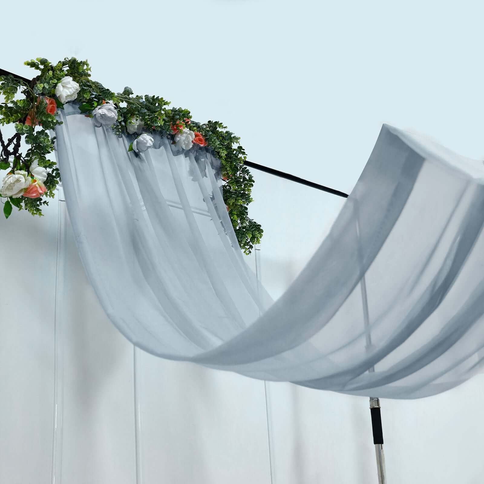 5ftx32ft Dusty Blue Chiffon Curtain Panel, Durable Flame Resistant Backdrop Ceiling Drapery With Rod Pocket