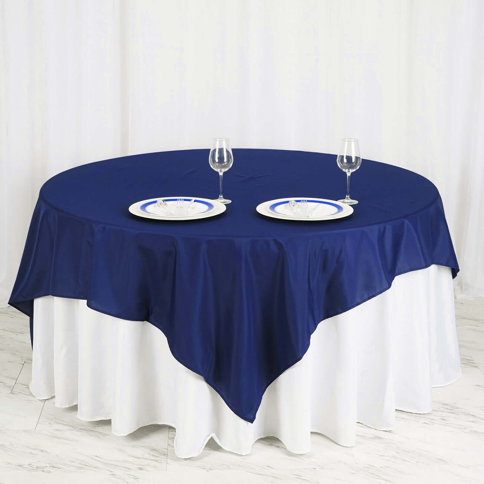 Polyester 70"x70" Table Overlay Square Tablecloth Navy Blue - Wrinkle-Resistant & Durable Table Cover