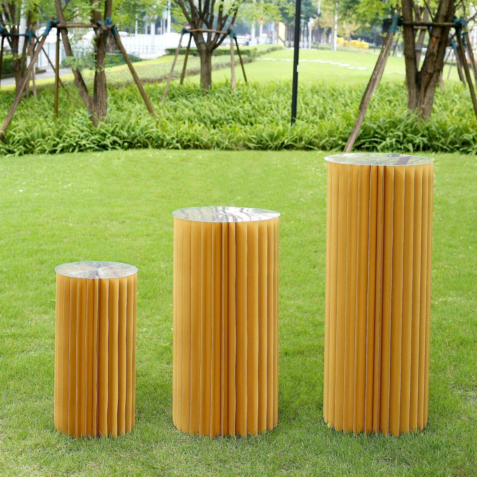 24" Gold Cylinder Display Column Stand, Pillar Pedestal Stand With Top Plate