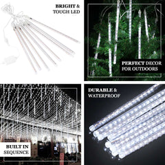 8 Tubes LED Hanging String Lights Icicle Design Clear - Waterproof Snowfall Effect 12"