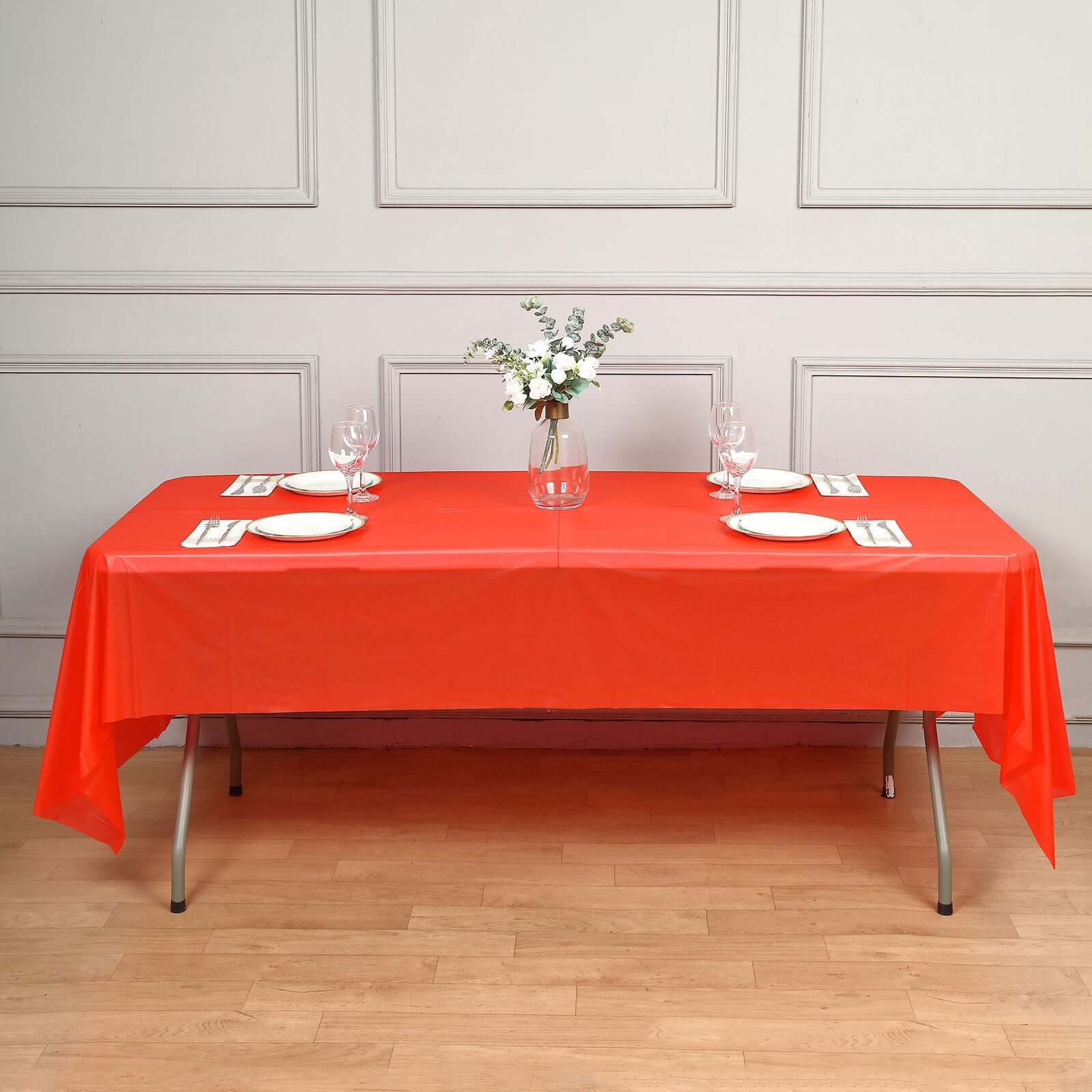 5-Pack Plastic Table Covers Red Rectangle - Reliable PVC Disposable Covers for Gatherings 54"x108"
