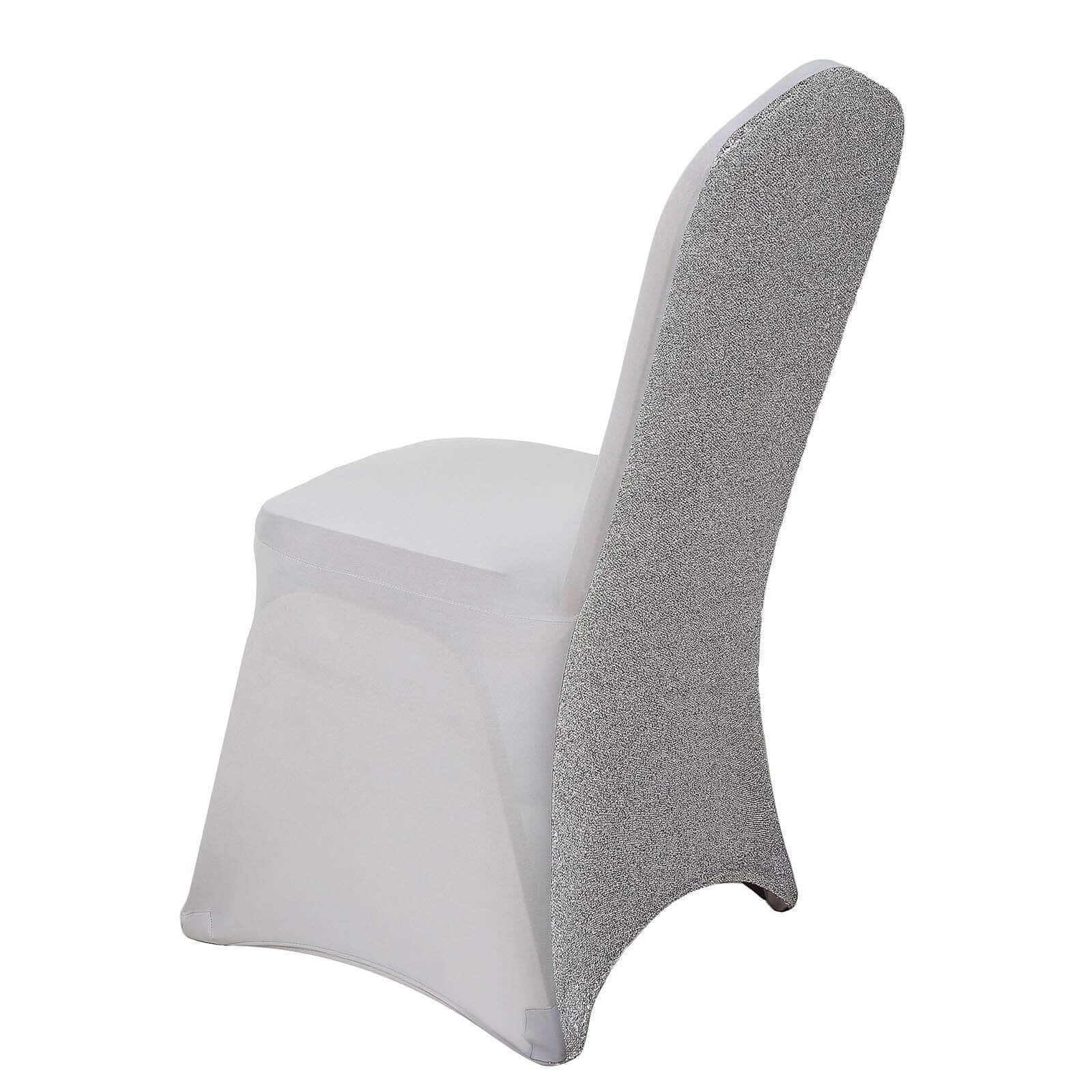 Spandex Chair Cover with Metallic Shimmer Tinsel Back for Banquet Chairs Silver - Fitted Slipcover