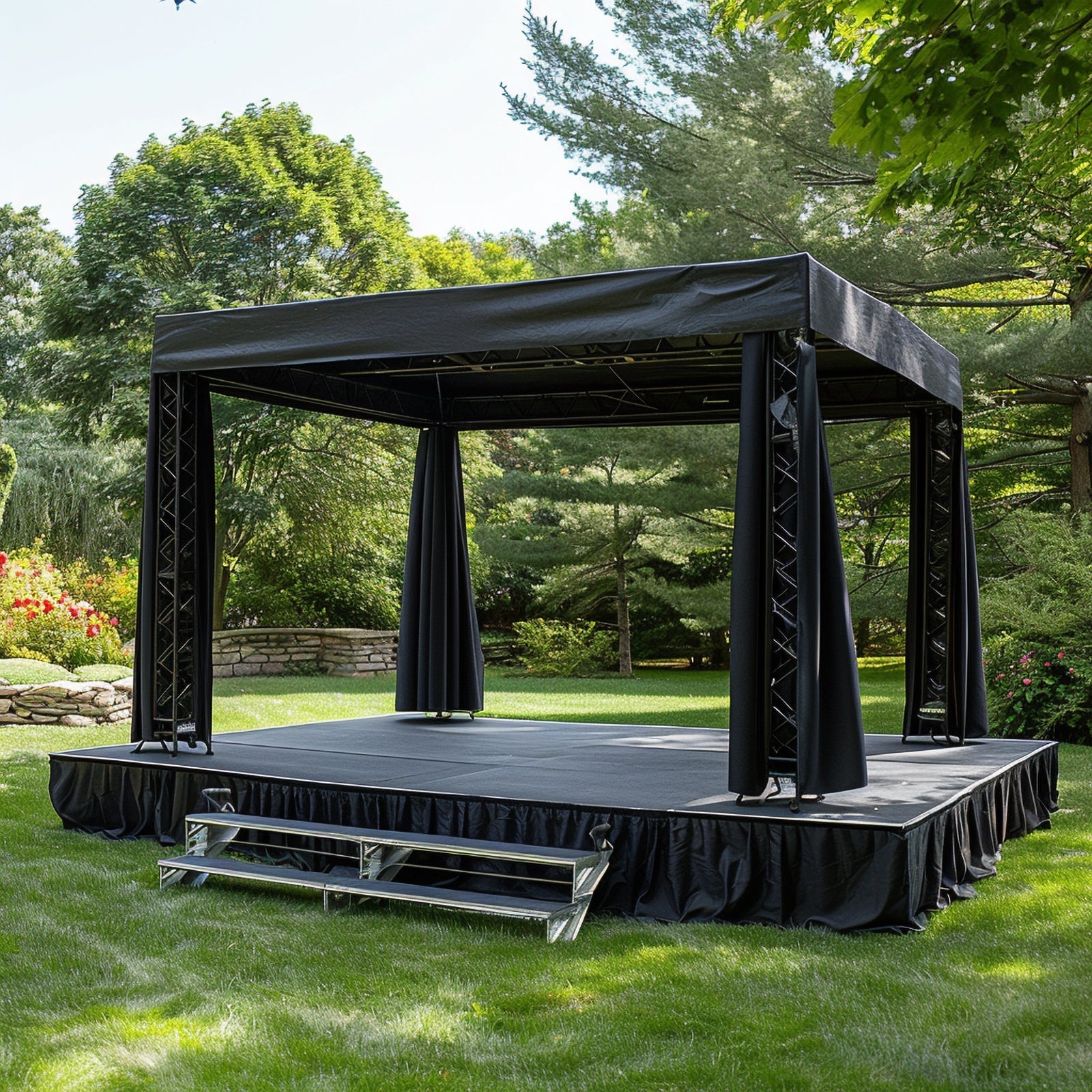 Portable Stage Skirt Black Polyester Platform Skirting Cloth for Events, Performances & Wedding Staging - 16"x10ft