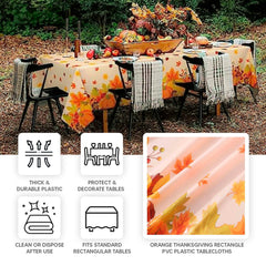 5-Pack Plastic Tablecloths Orange Thanksgiving Rectangle with Fall Leaves Pumpkin Print - Festive PVC Disposable Table Covers 54"x108"