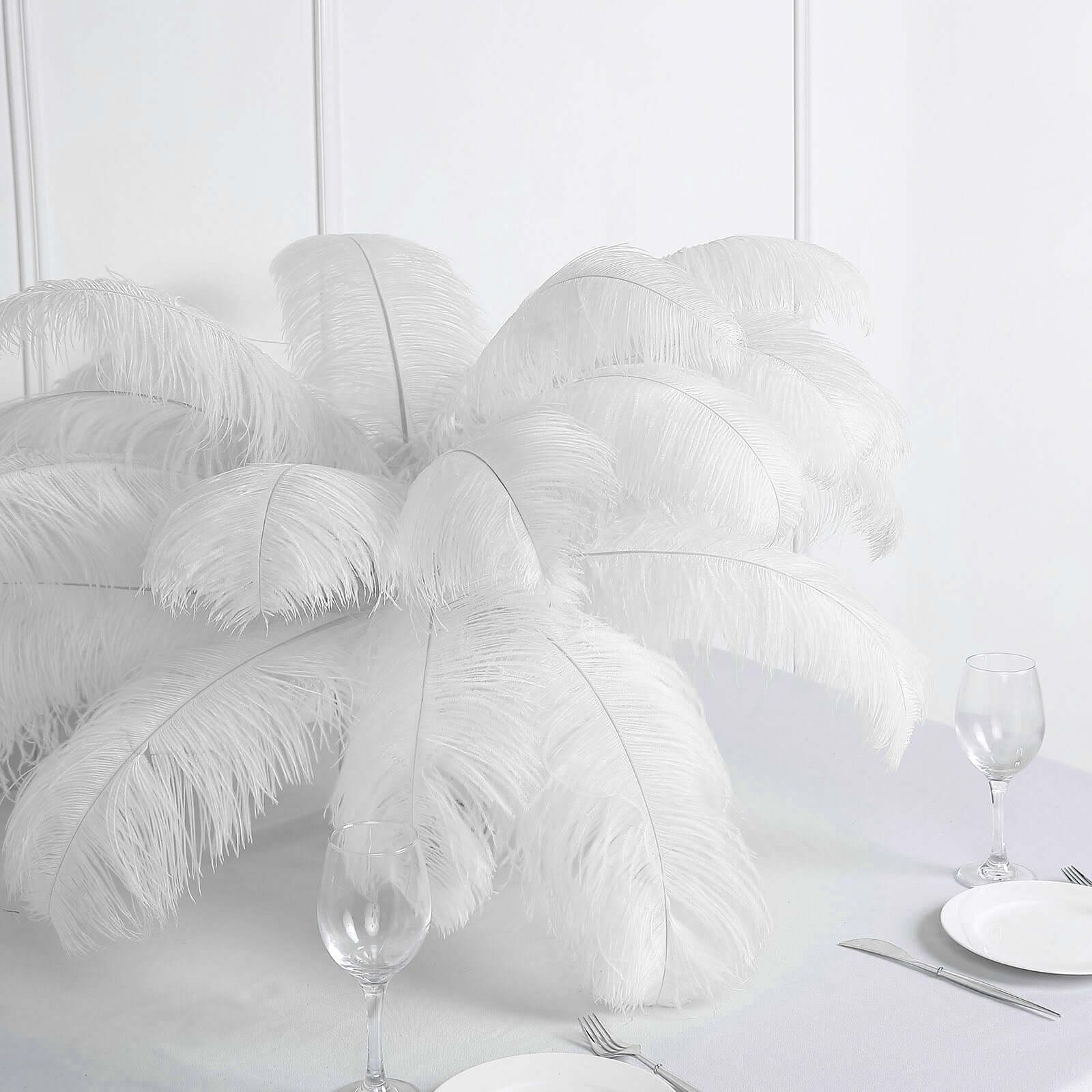 12 Pack White Natural Plume Ostrich Feathers Centerpiece Filler - 24"-26"