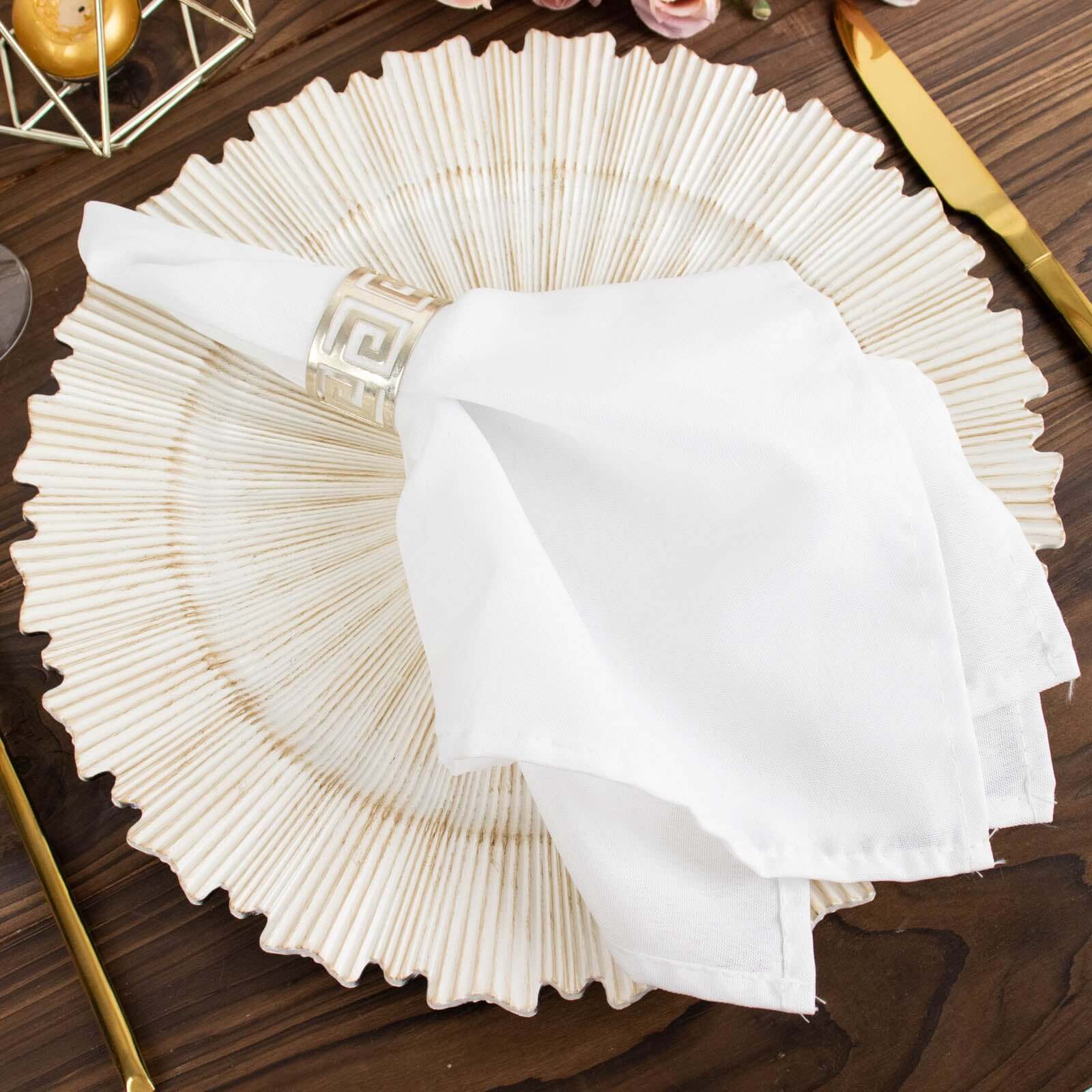 6-Pack Acrylic Plastic Round Charger Plates 13" in Antique White with Sunray Scalloped Rim, Decorative Dinner Party Charger Tableware