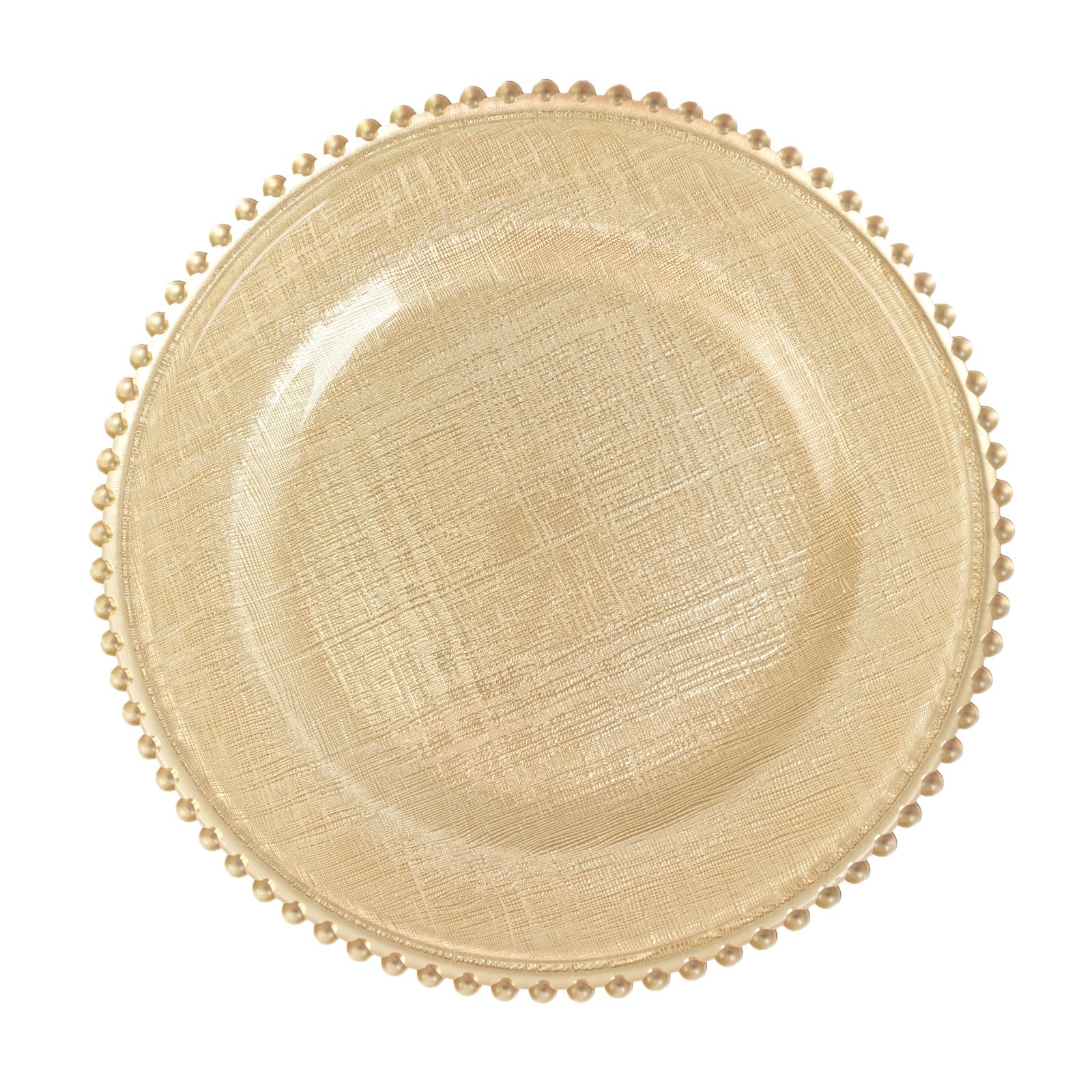 8-Pack Glass Round Charger Plates 12" in Gold with Beaded Rim & Cross-Stitch Pattern, Event Tabletop Decorative Dinner Charger Tableware