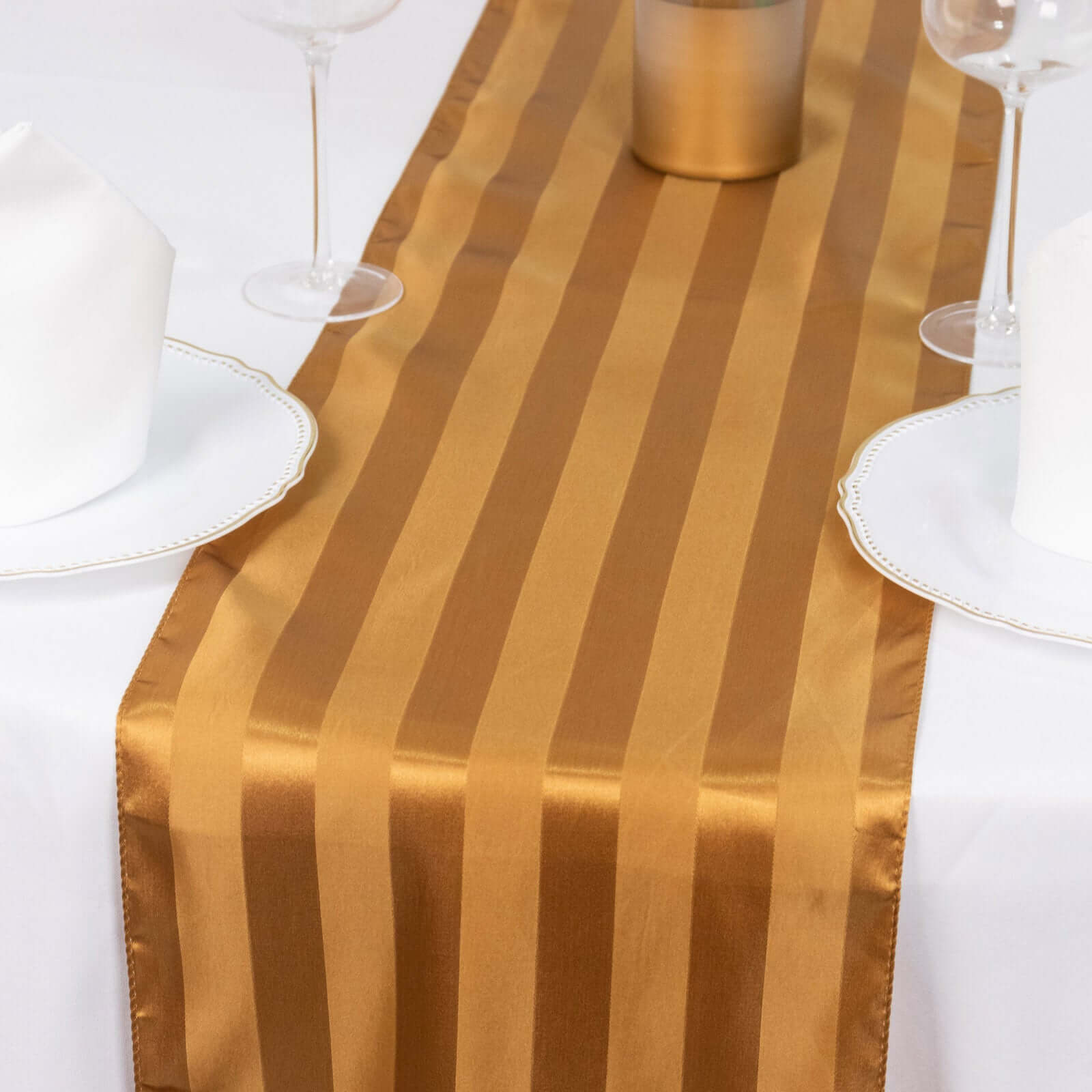 Satin 12"x108" Table Runner Gold - Stripe Table Decor