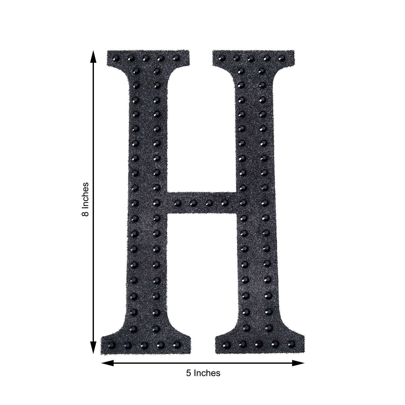 Decorative Rhinestone Alphabet "H" Letter Stickers, Glitter Adhesive Craft Letters Black DIY Sparkle Embellishments 8"