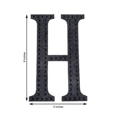 Decorative Rhinestone Alphabet "H" Letter Stickers, Glitter Adhesive Craft Letters Black DIY Sparkle Embellishments 8"