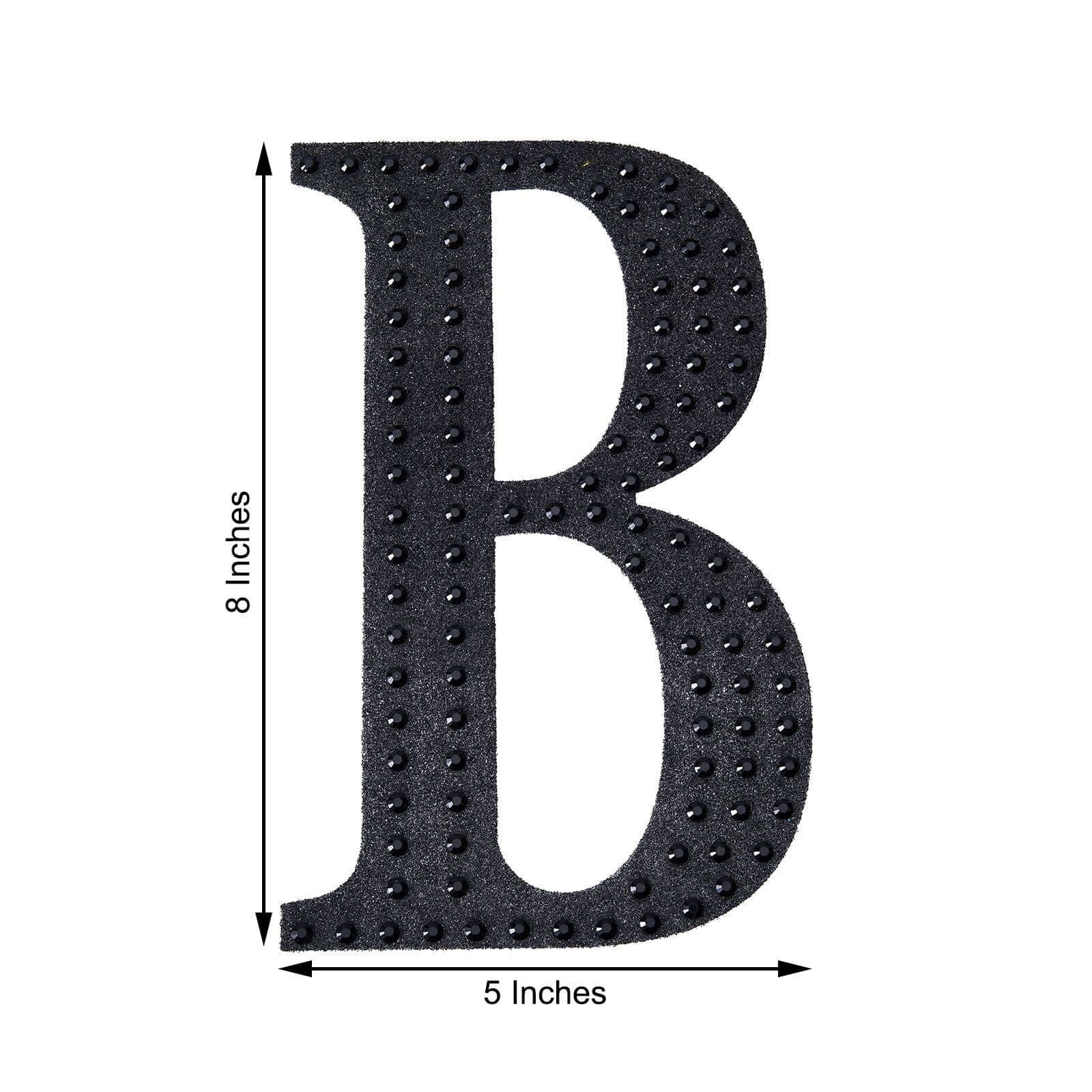 Decorative Rhinestone Alphabet "B" Letter Stickers, Glitter Adhesive Craft Letters Black DIY Sparkle Embellishments 8"