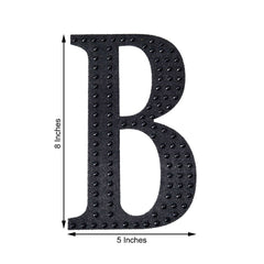 Decorative Rhinestone Alphabet "B" Letter Stickers, Glitter Adhesive Craft Letters Black DIY Sparkle Embellishments 8"