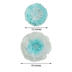 Set of 2 Light Blue Carnation 3D Wall Giant Tissue Paper Flowers - 12",16"