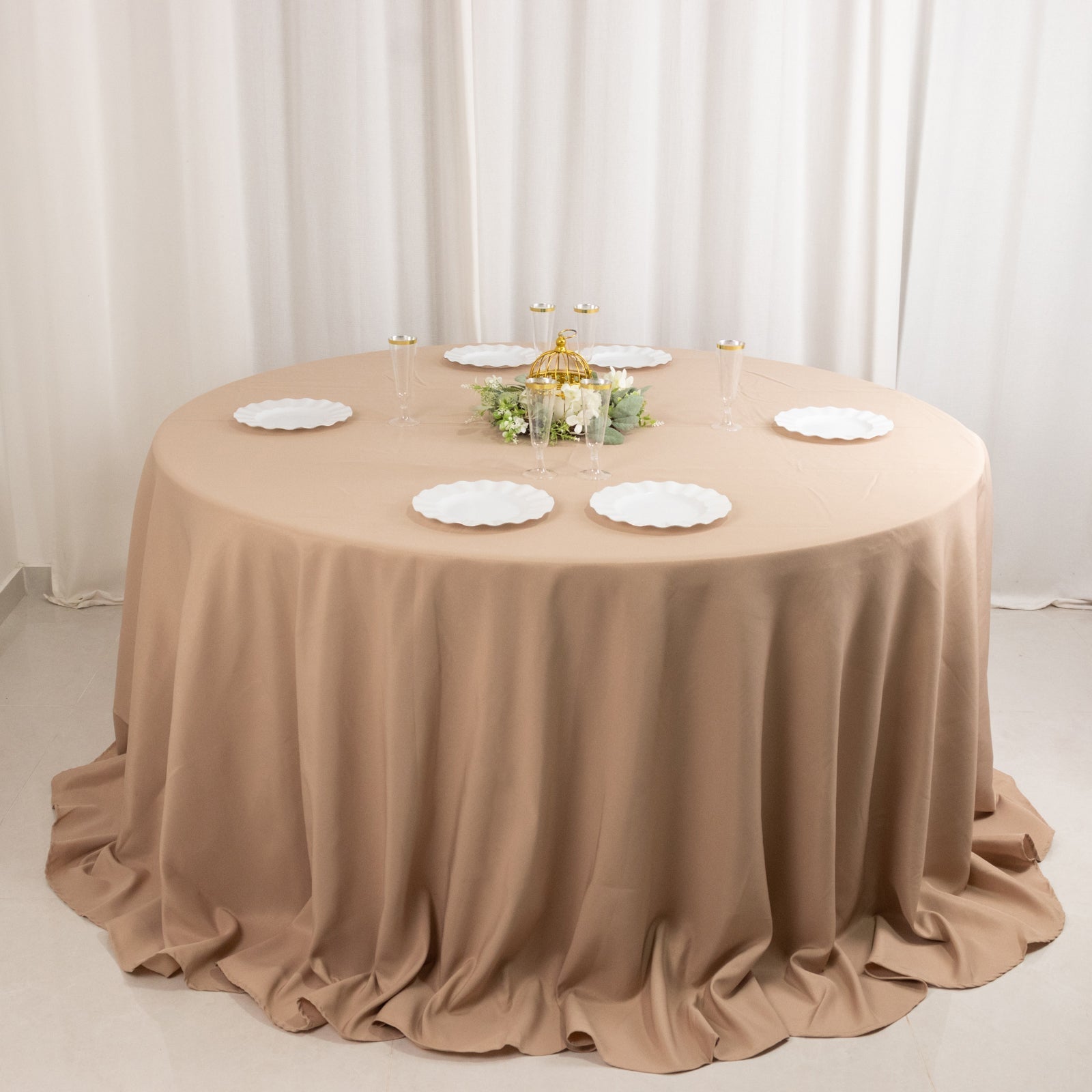 Premium Polyester 132" Round Tablecloth Nude - Seamless 220GSM Wrinkle-Resistant Table Cover