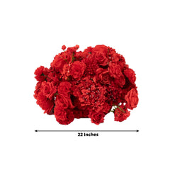 22-Inch Red Silk Flower Grand Centerpiece – Pre-Arranged Artificial Rose, Hydrangea & Chrysanthemum Ball for Wedding & Event Décor