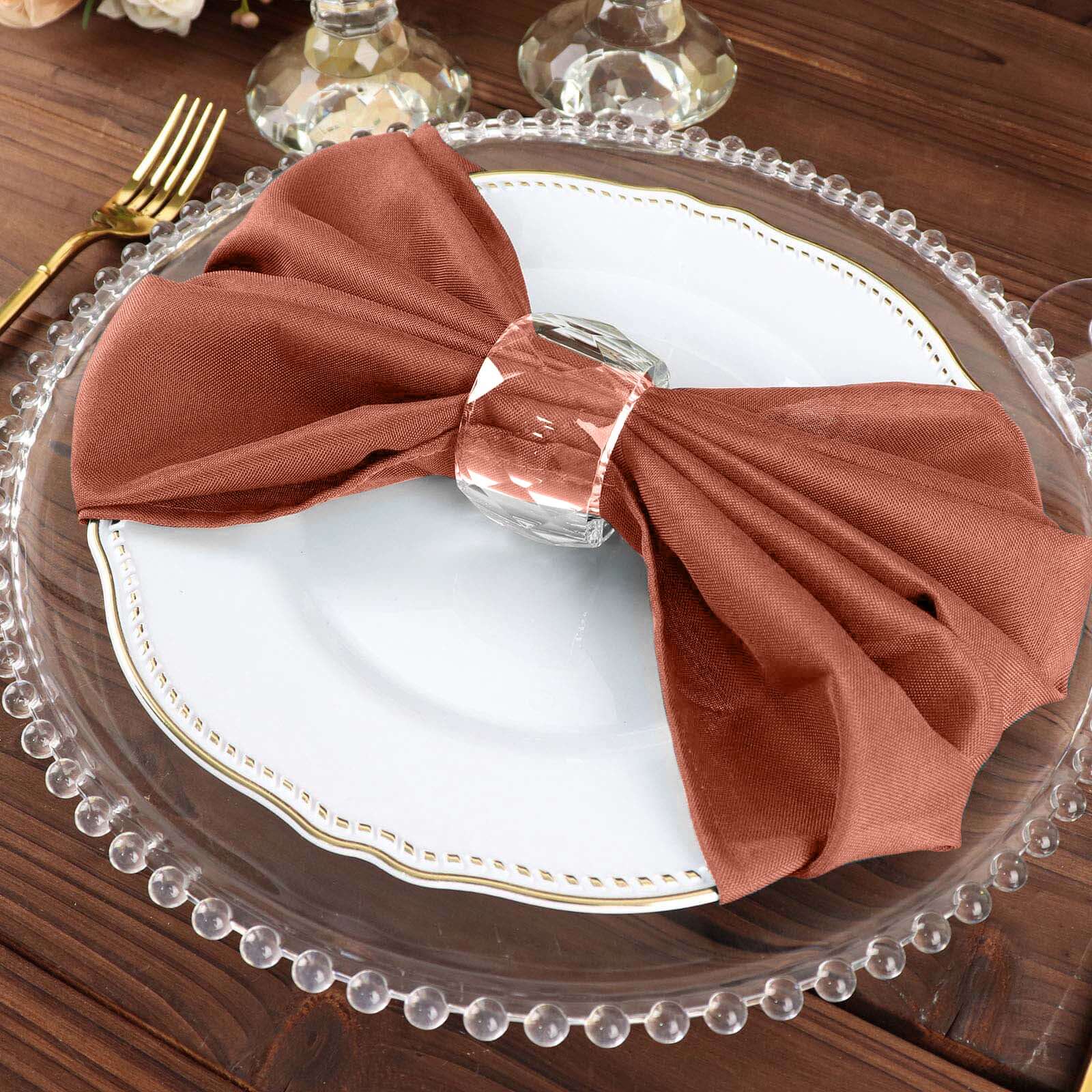 5 Pack Polyester 20"x20" Napkins Terracotta (Rust) - Wrinkle Resistant & Easy Care Cloth Napkins