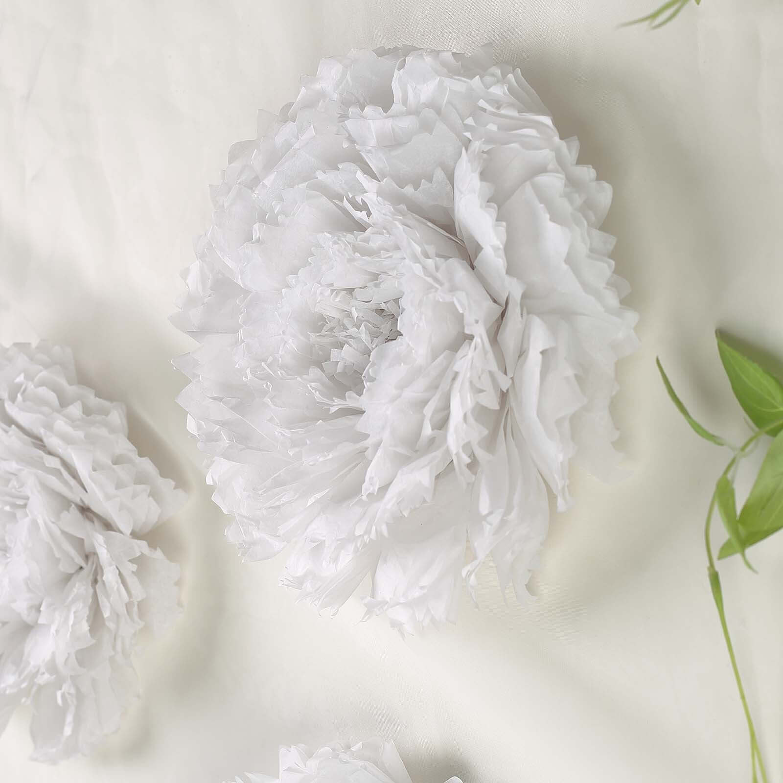 Set of 6 White Giant Carnation 3D Paper Flowers Wall Decor - 12",16",20"