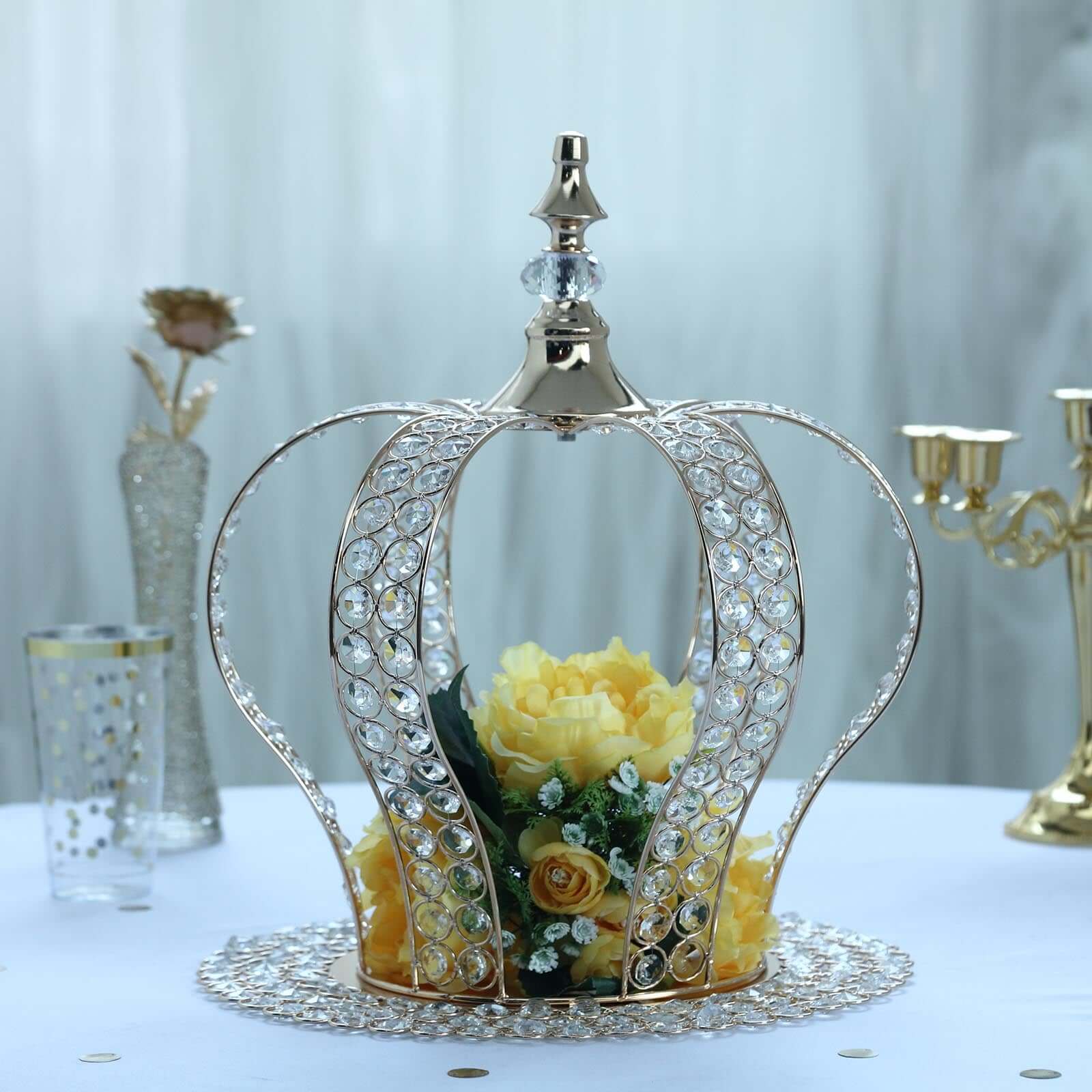 Crystal-Bead Royal Crown Cake Topper Metallic Gold - Themed Baby Showers Cakes & Event Centerpieces 16"