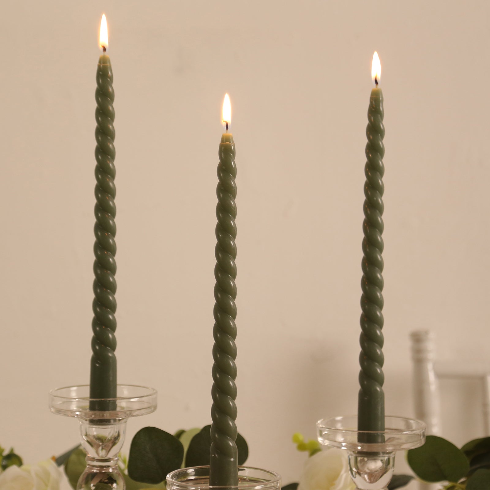 12 Pack 11" Dusty Sage Green Premium Unscented Spiral Wax Taper Candles, Long Burn Wick Dinner Candle Sticks