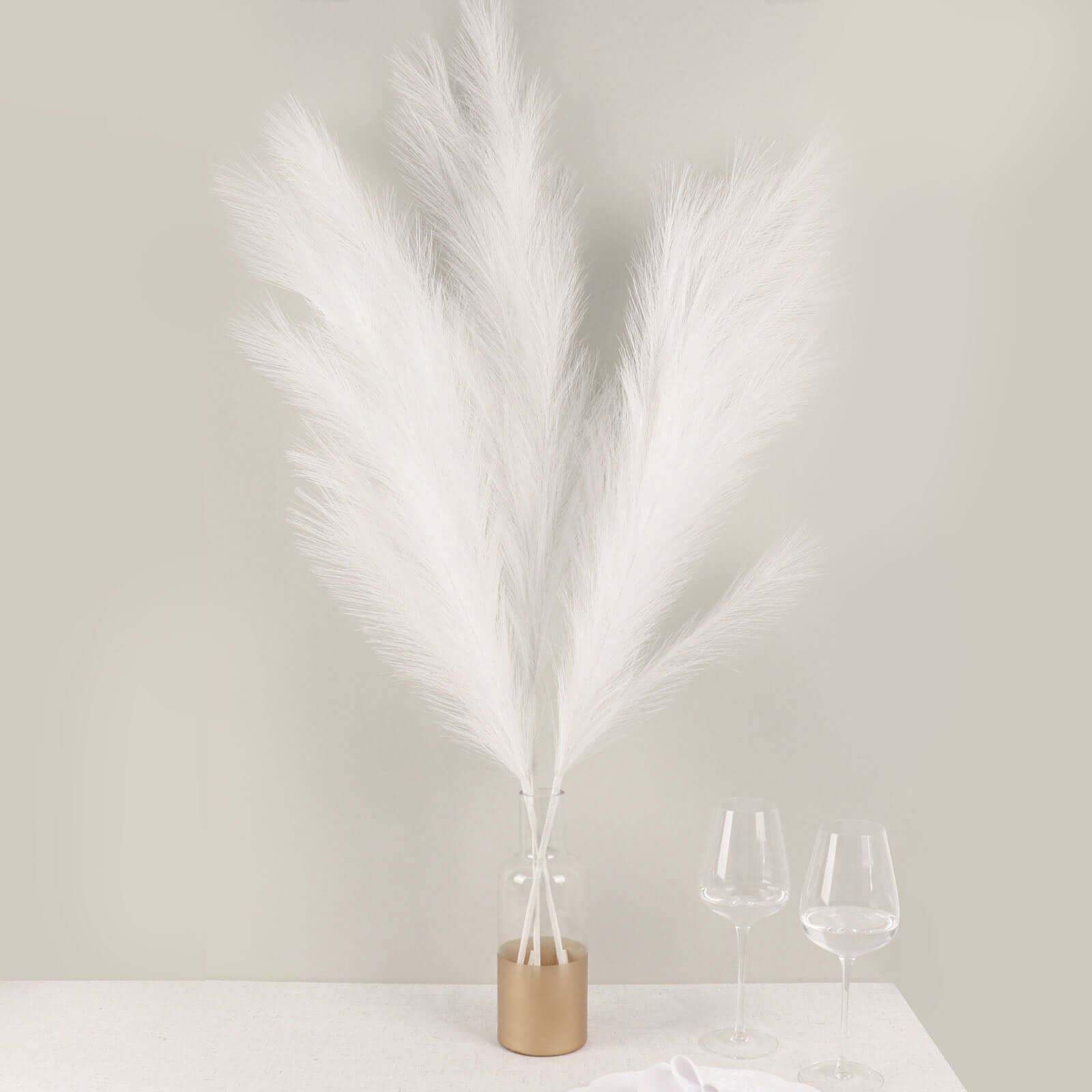 3 Stems Artificial Pampas Grass Decor White - Soft Realistic Faux Ornamental Grass Branches for Rustic Boho Chic Backdrops Floral Styling & Vase Displays 44"