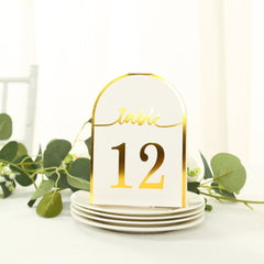 25-Pack 7" Disposable Table Numbers, White Free Standing Double Sided Table Number Place Cards with Metallic Gold Foil Numbers 1-25