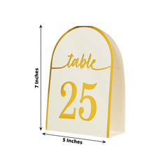 25-Pack 7" Disposable Table Numbers, White Free Standing Double Sided Table Number Place Cards with Metallic Gold Foil Numbers 1-25