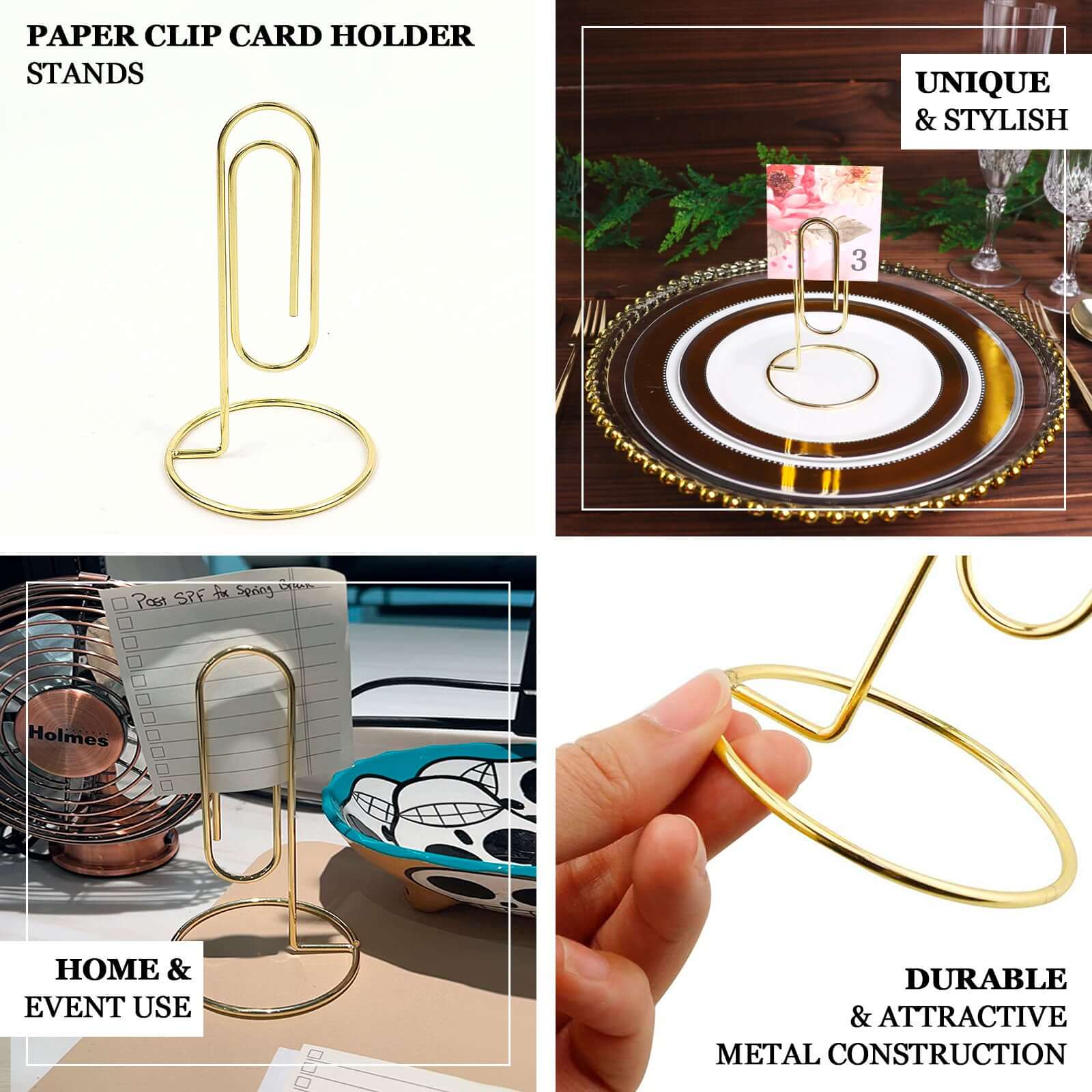 5-Pack Metal Card Holder Stands Paperclip Design Gold - Table Number Stands and Wedding Menu Clips 5"