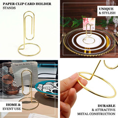 5-Pack Metal Card Holder Stands Paperclip Design Gold - Table Number Stands and Wedding Menu Clips 5"