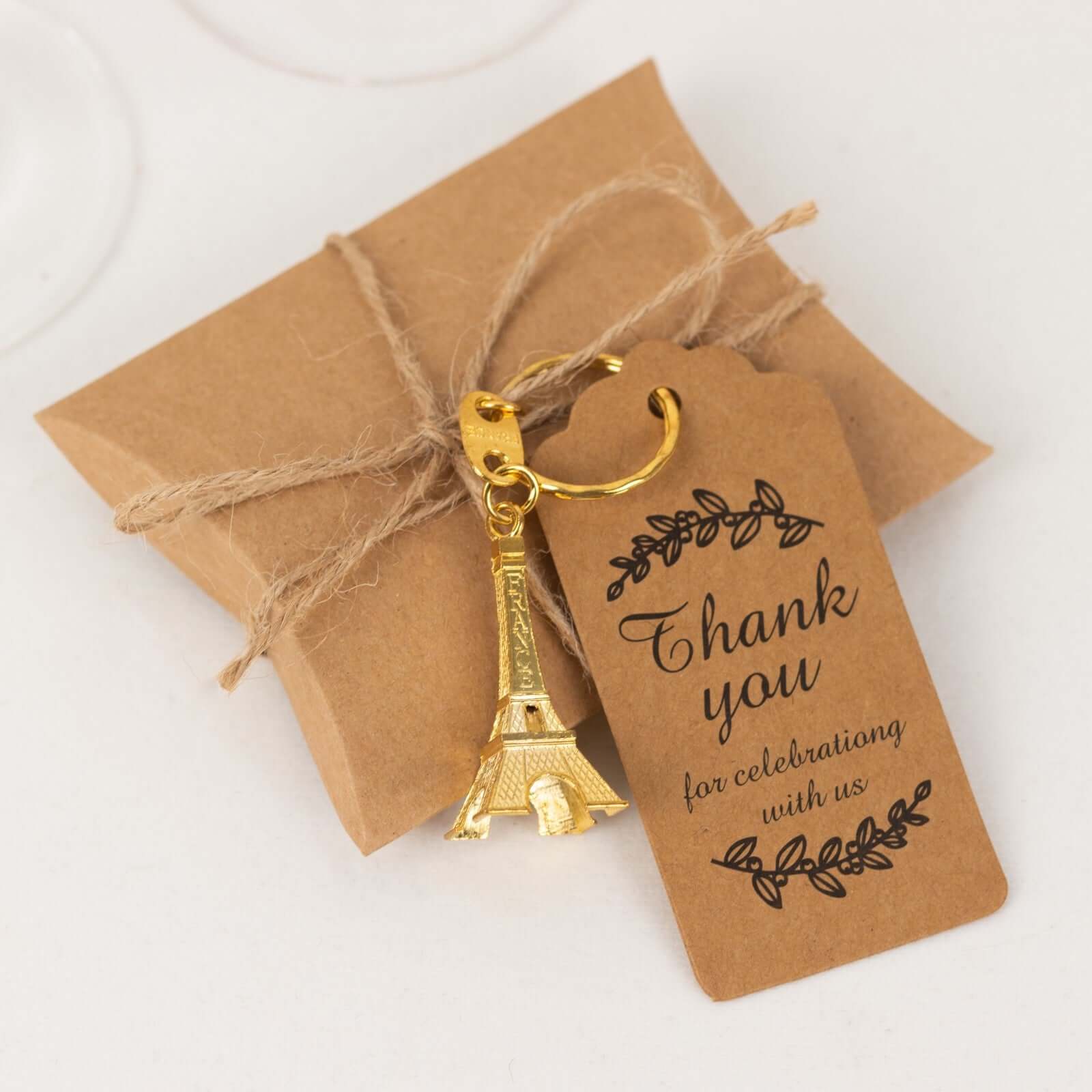 10 Pack Gold Plastic Paris Eiffel Tower Keychain Wedding Favors, 4" Bridal Shower Party Souvenirs With Thank You Tag
