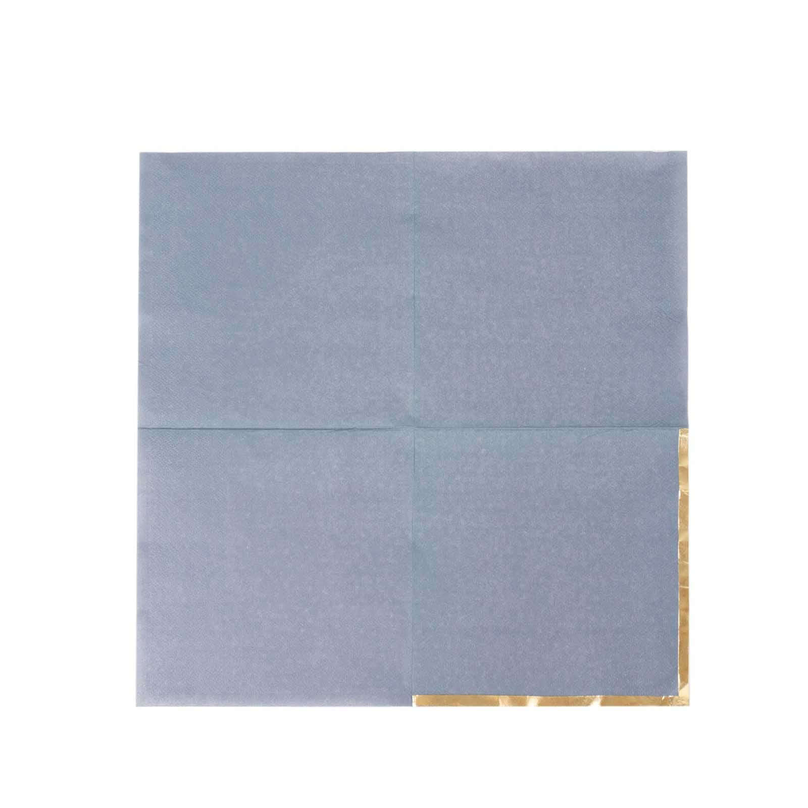 50-Pack Paper Beverage Napkins with Gold Foil Edge Dusty Blue - Disposable 2 Ply Cocktail Napkins for Events 6.5"x6.5"