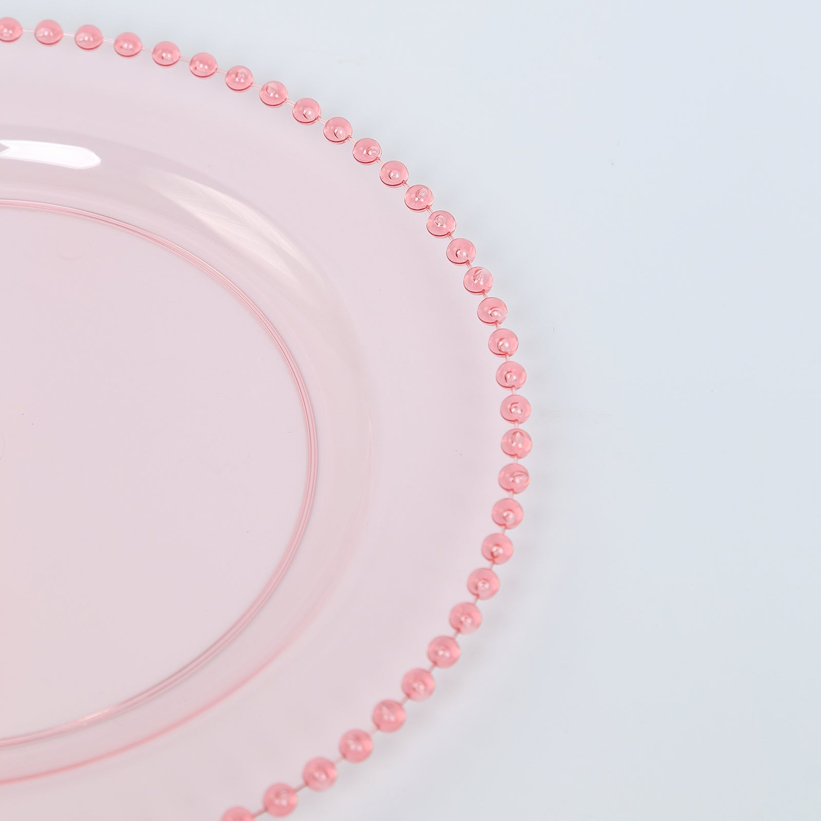 10-Pack Plastic 10" Round Dinner Plates in Transparent Blush with Beaded Rim - Disposable Party Plates for Banquets & Festive Occasions