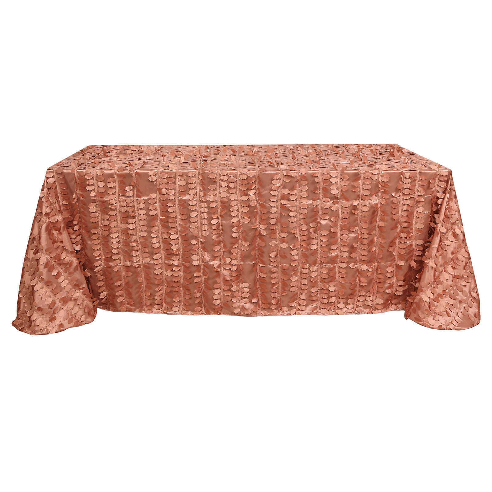 Taffeta 90"x156" Rectangle Tablecloth Terracotta (Rust) | 3D Leaf Petal Design Seamless Table Cover