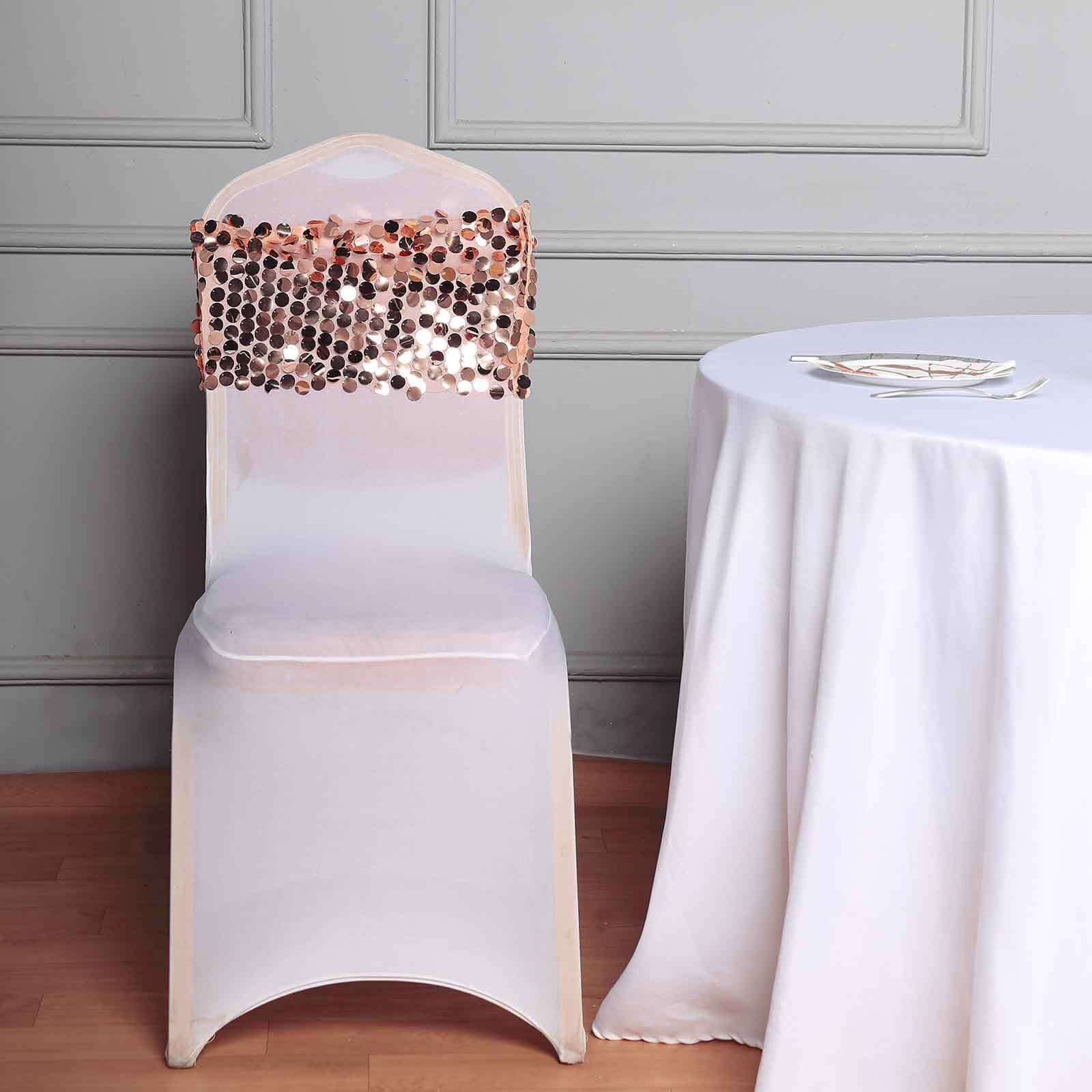 5 Pack Big Payette Sequin 13"x10" Chair Sash Bands Blush - Stylish Glittering Decor for Weddings & Gatherings