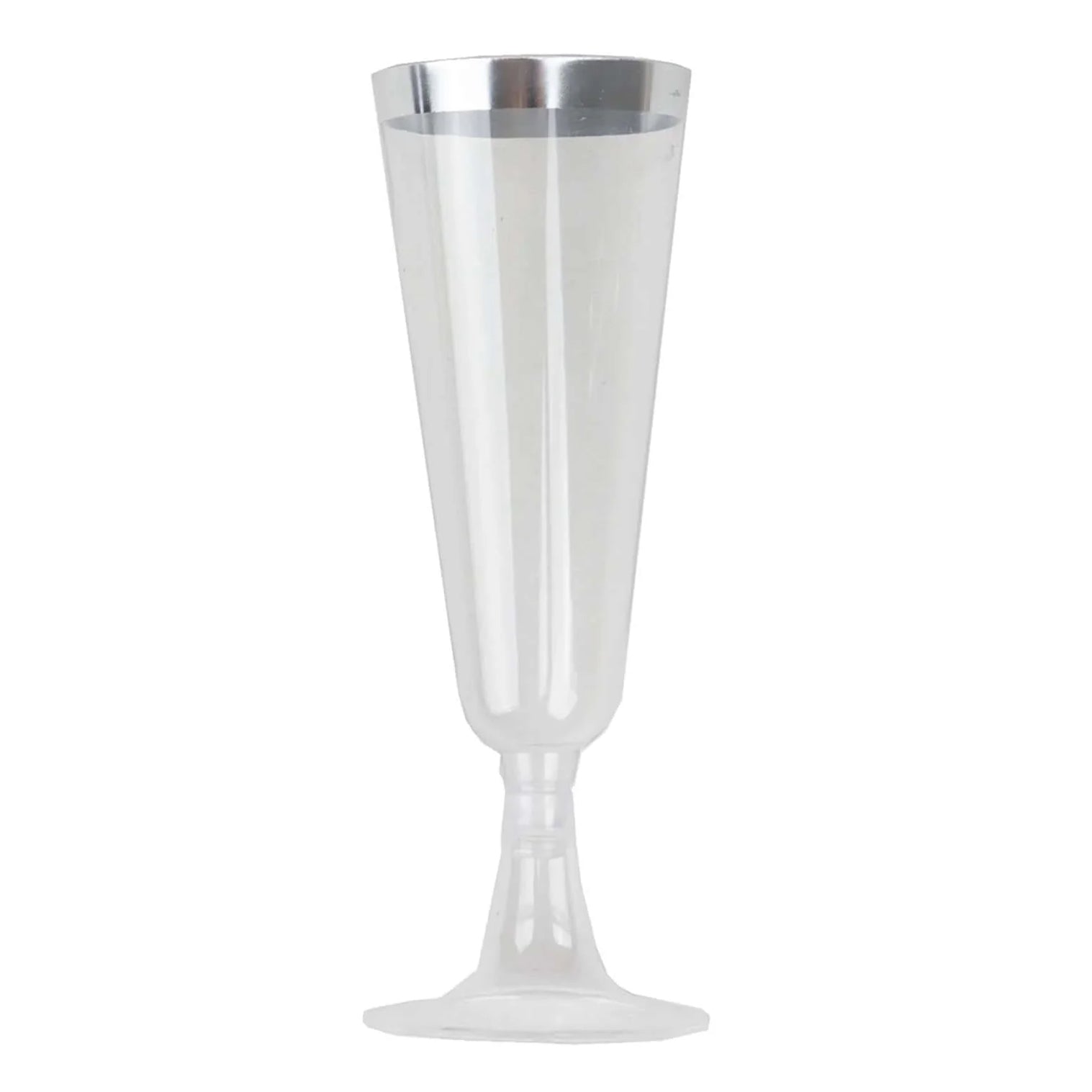 12-Pack Plastic Champagne Flutes Clear with Silver Rim - Stylish Disposable Cocktail Glasses for Parties 5oz 6"
