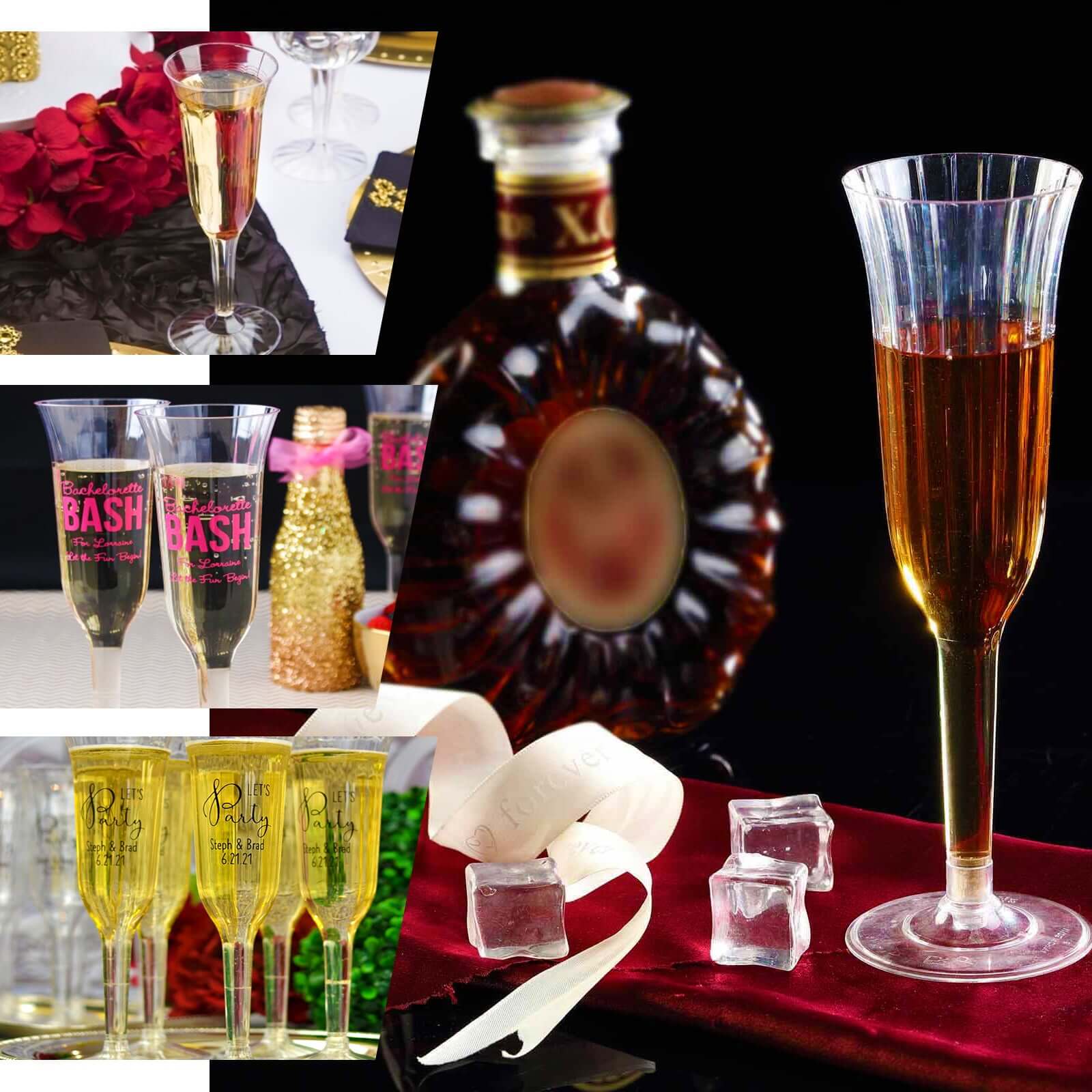 12-Pack Plastic Champagne Flutes Transparent Amber Gold Flared Design - Lightweight Disposable Toasting Glasses 6oz