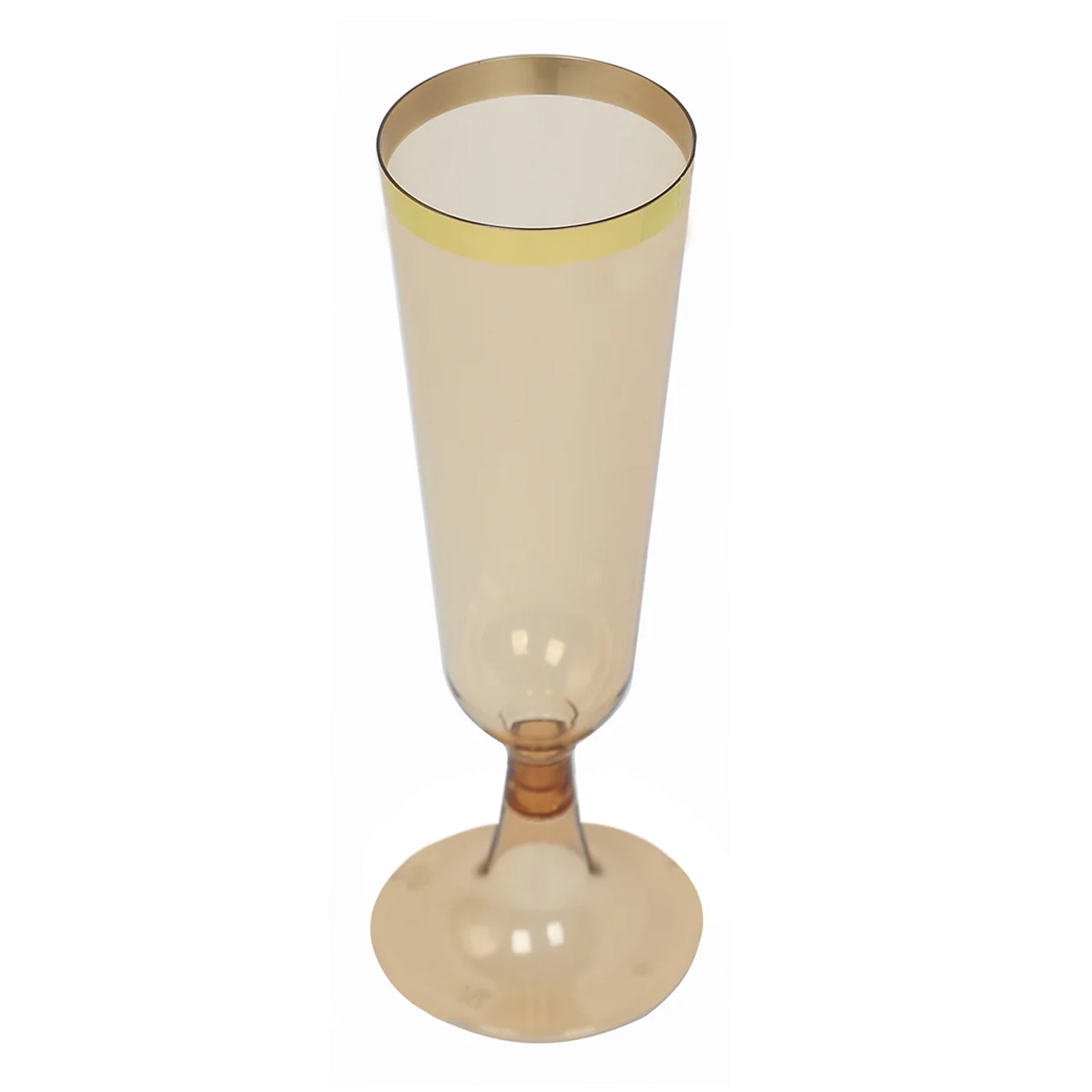 12-Pack Plastic Champagne Flutes Transparent Amber Gold with Gold Rim - Stylish Disposable Cocktail Glasses for Parties 5oz 6"