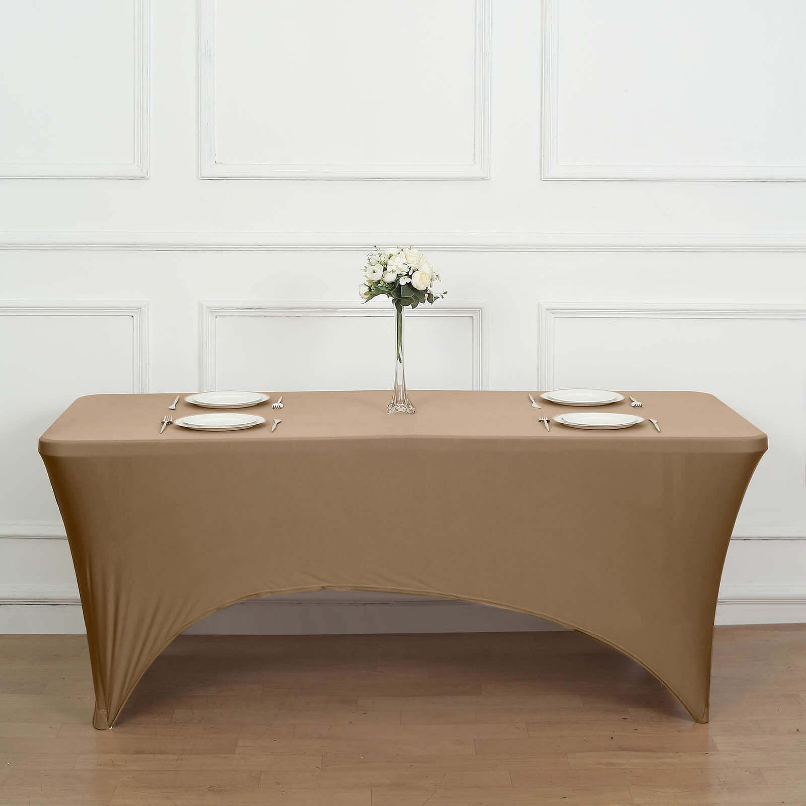Stretch Spandex 96"x30" Rectangle Table Cover Taupe - Durable Form-Fitting Tablecloth