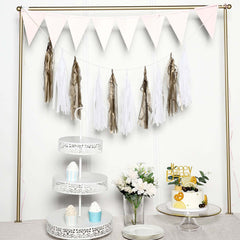 12 Pack Pre-Tied Antique Gold Paper Fringe Tassels With Garland String, Hanging Streamer Banner