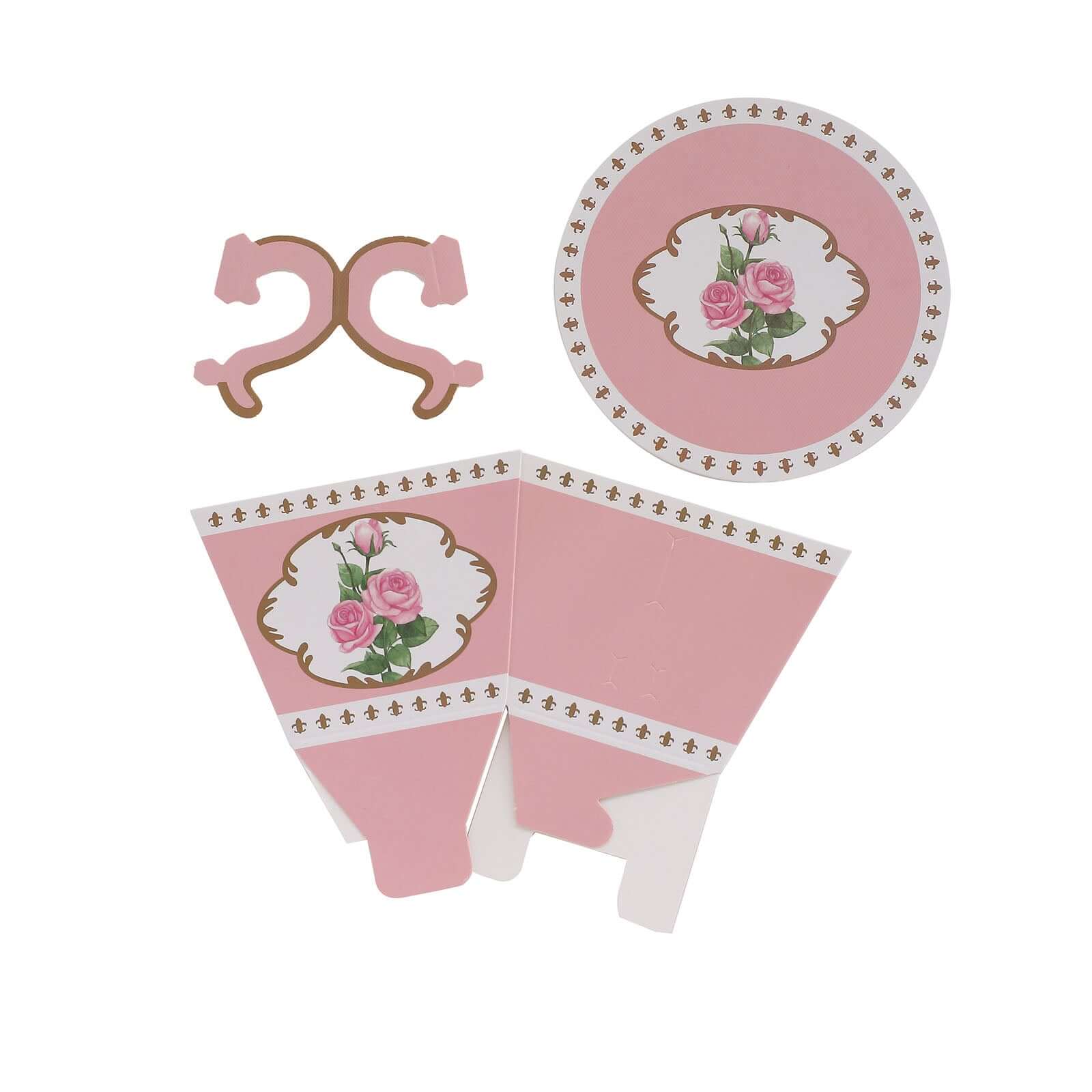 25 Pack Dusty Rose Mini Teacup and Saucer Party Favor Boxes with Rose Floral Print, Tea Time Candy Boxes - 4"x3"