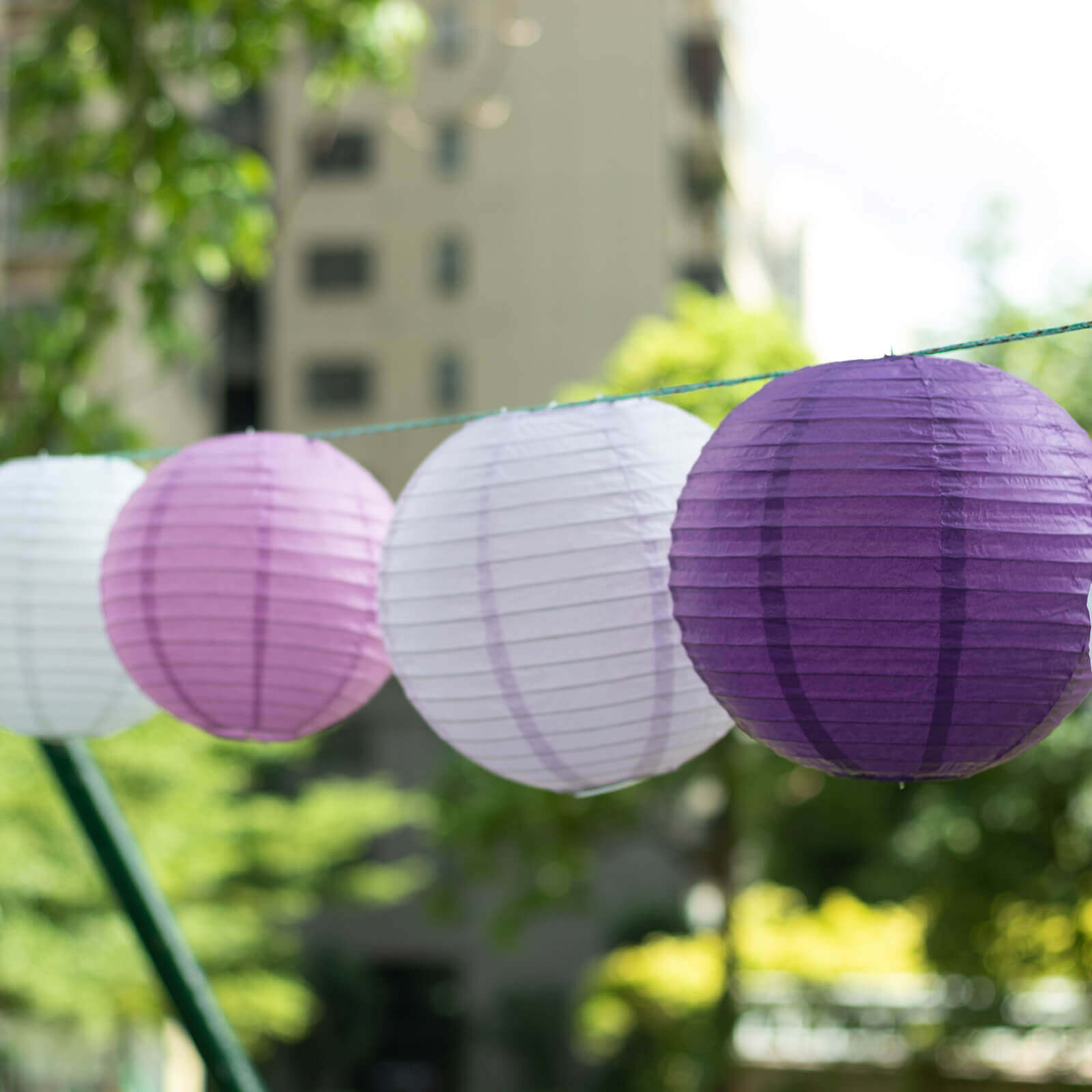 Set of 8 Mixed Purple White Hanging Paper Lanterns, Decorative Round Chinese Sky Lanterns, Assorted Sizes - 6",8",10",14"