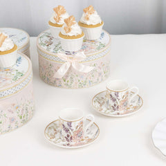 Blush Floral Design Bridal Shower Gift Set, Set of 2 Porcelain Espresso Cups and Saucers with Matching Keepsake Box