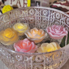 4-Pack Floating Candles Rose Flower Design Gold - Wedding Vase Fillers for Events 2.5"